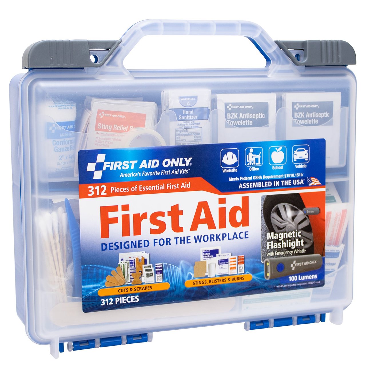 First Aid Only Workplace Emergency First Aid Kit, 312 Pieces with Flashlight - Image 1