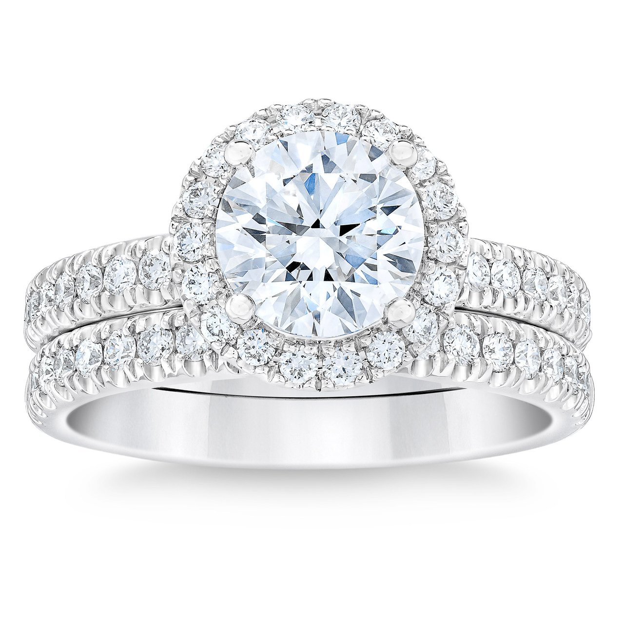 2.10 CTW Round Diamond Platinum Wedding Set, 1.31 CT Center, VVS1 Clarity, H Color - Image 1