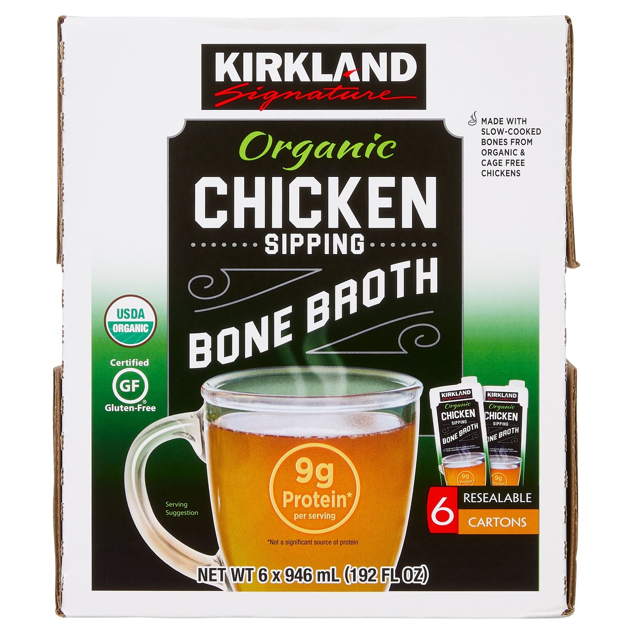 Kirkland Signature Organic Chicken Bone Broth 6/32 fl oz - Image 1