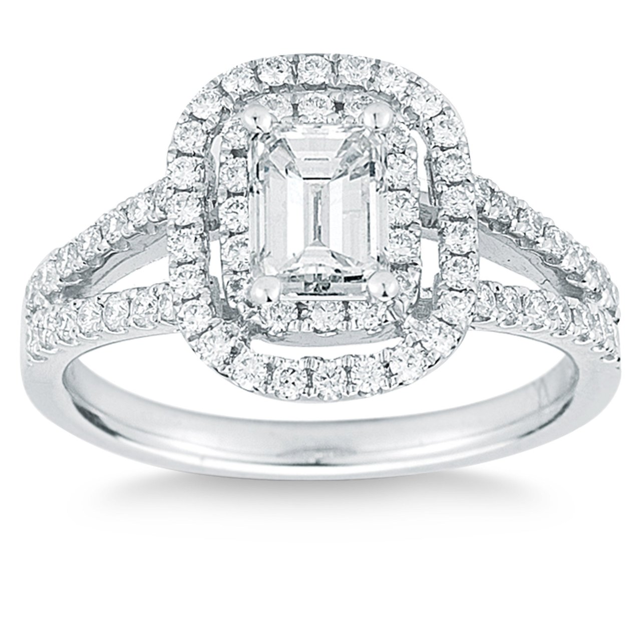 Platinum 1.50 CTW VS2/I Emerald Cut and Round Diamond Ring - Image 1