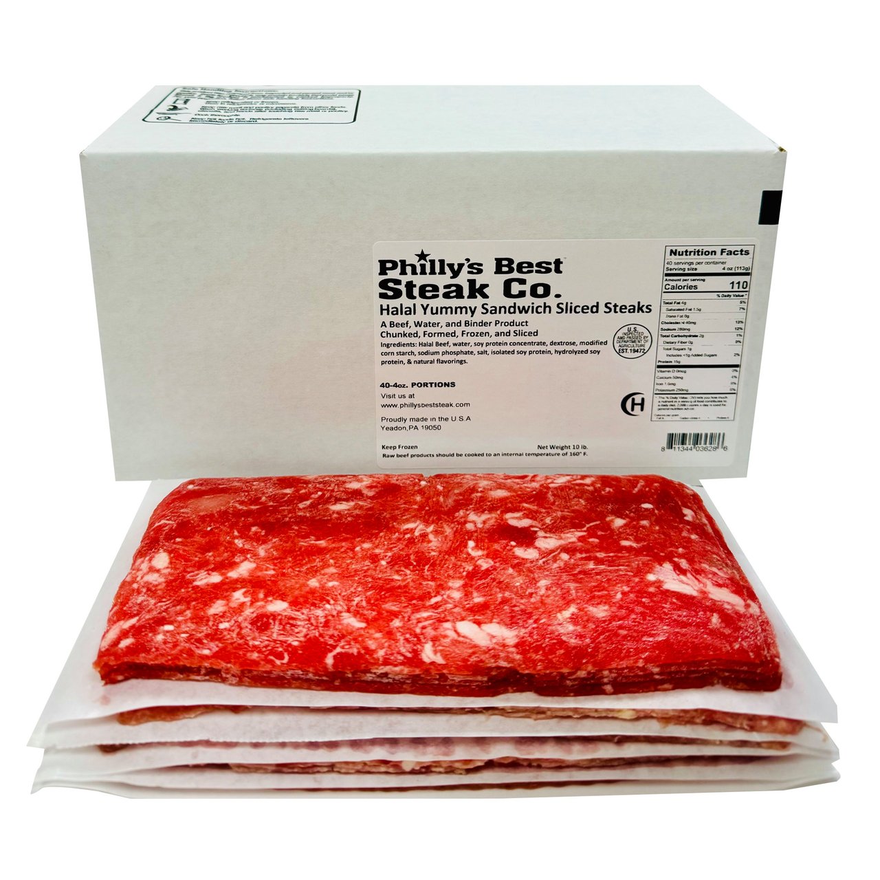 Philly's Best Steak Co Halal Flat Beef Steak 40/4 oz (10 lbs)