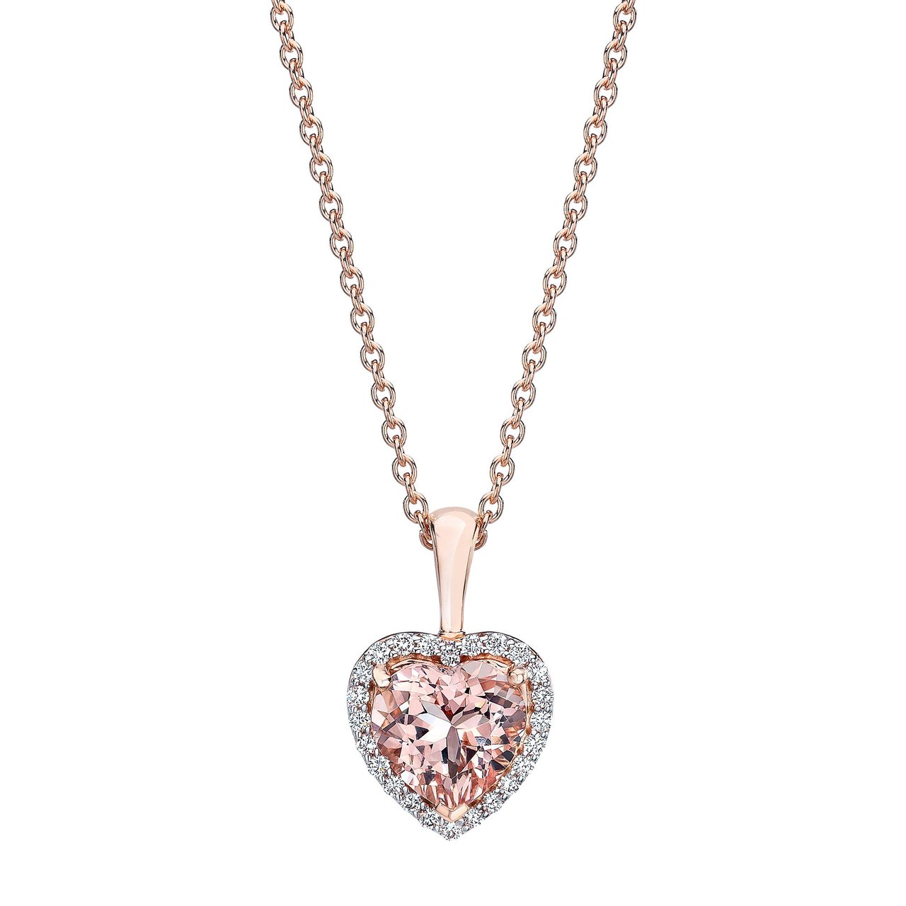 14KT Rose Gold .13CTW VS2, I Diamond and Morganite Necklace - Image 1