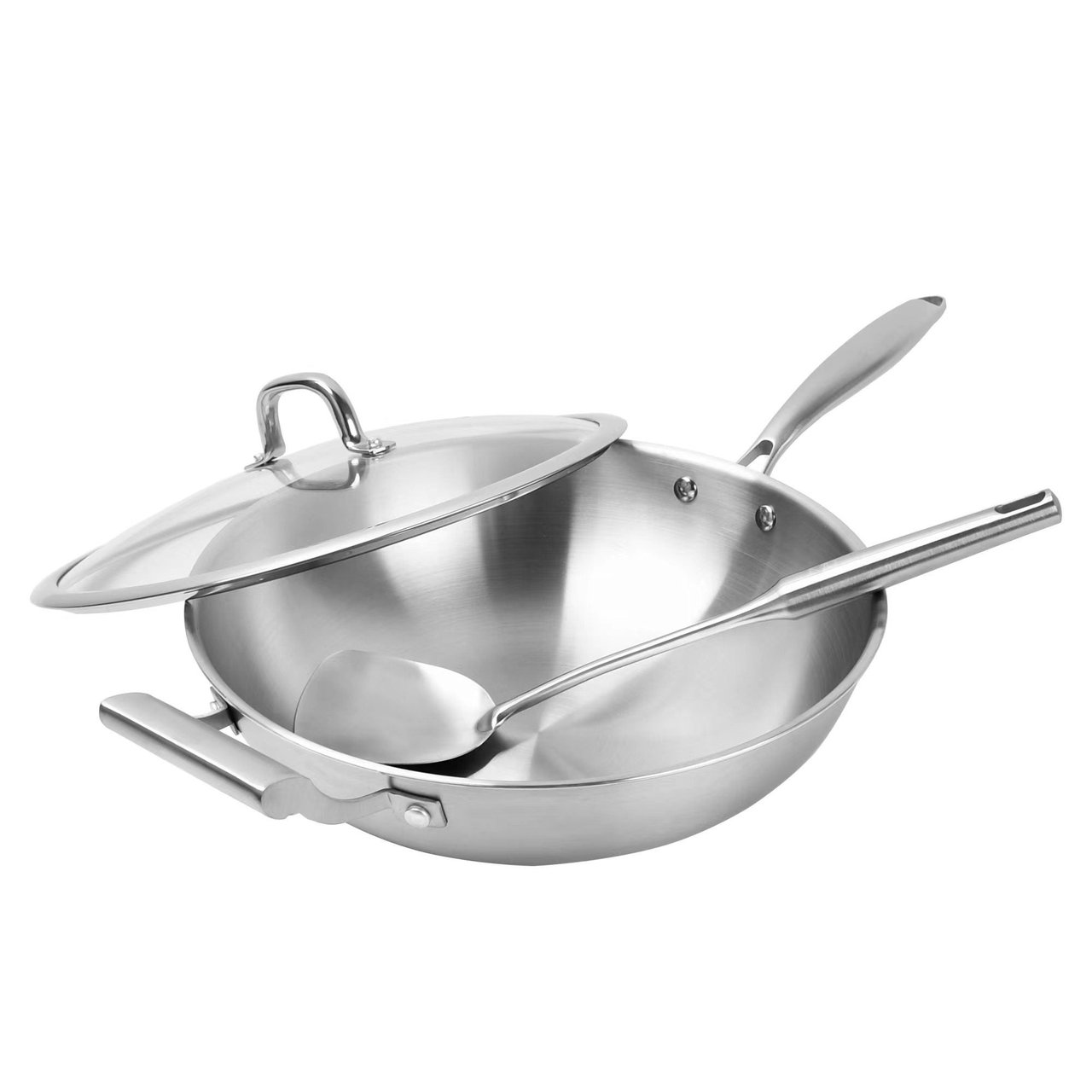 MIU Stainless Steel Wok with Lid & Turner - Image 1