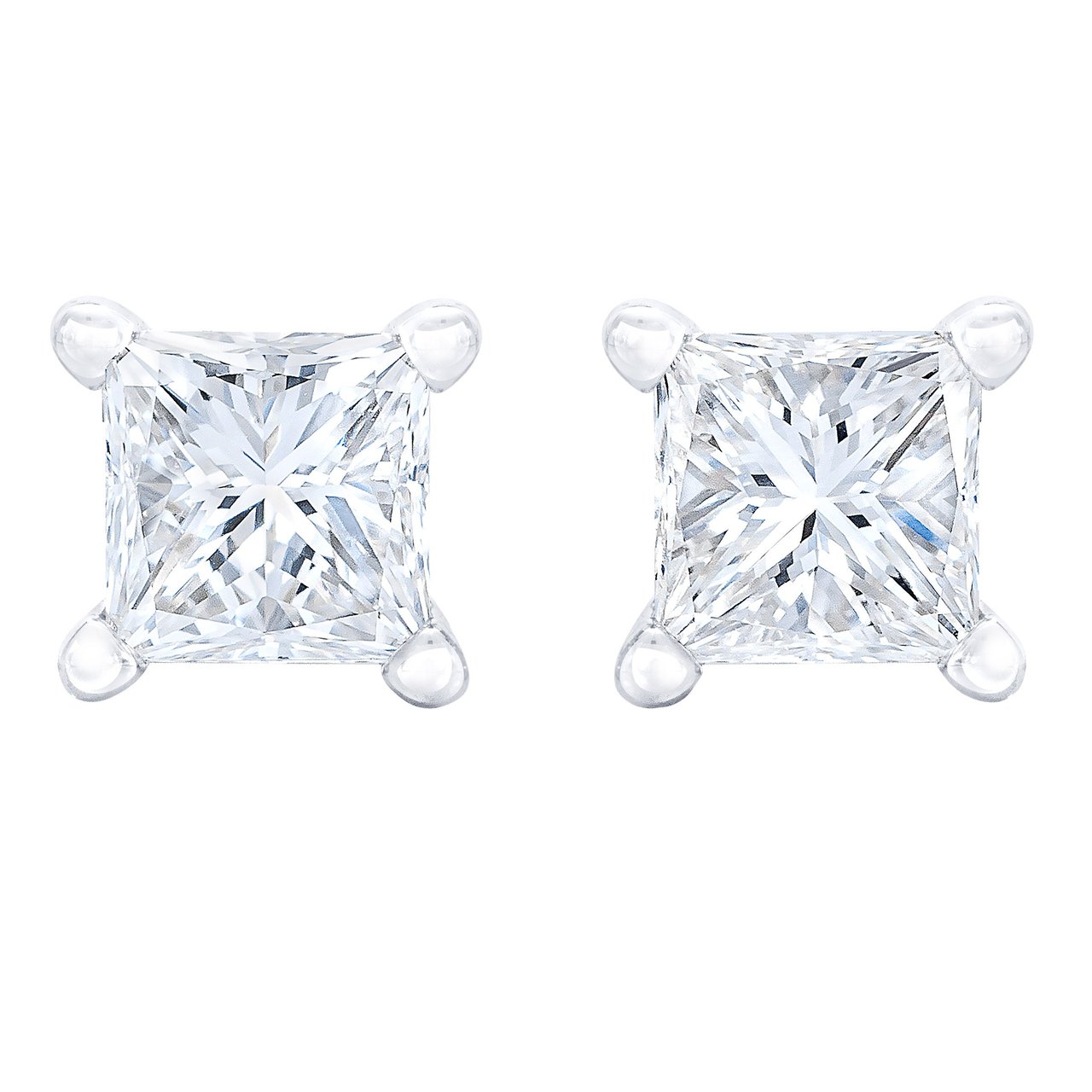 14kt White Gold VS2 G 0.60ctw Princess Cut Diamond Stud Earrings - Image 1