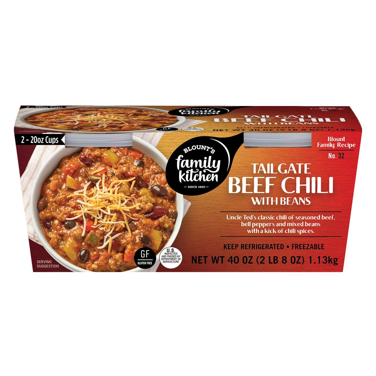 Blount's Family Kitchen Tailgate Beef Chili with Beans, 2 × 20 oz - Image 1