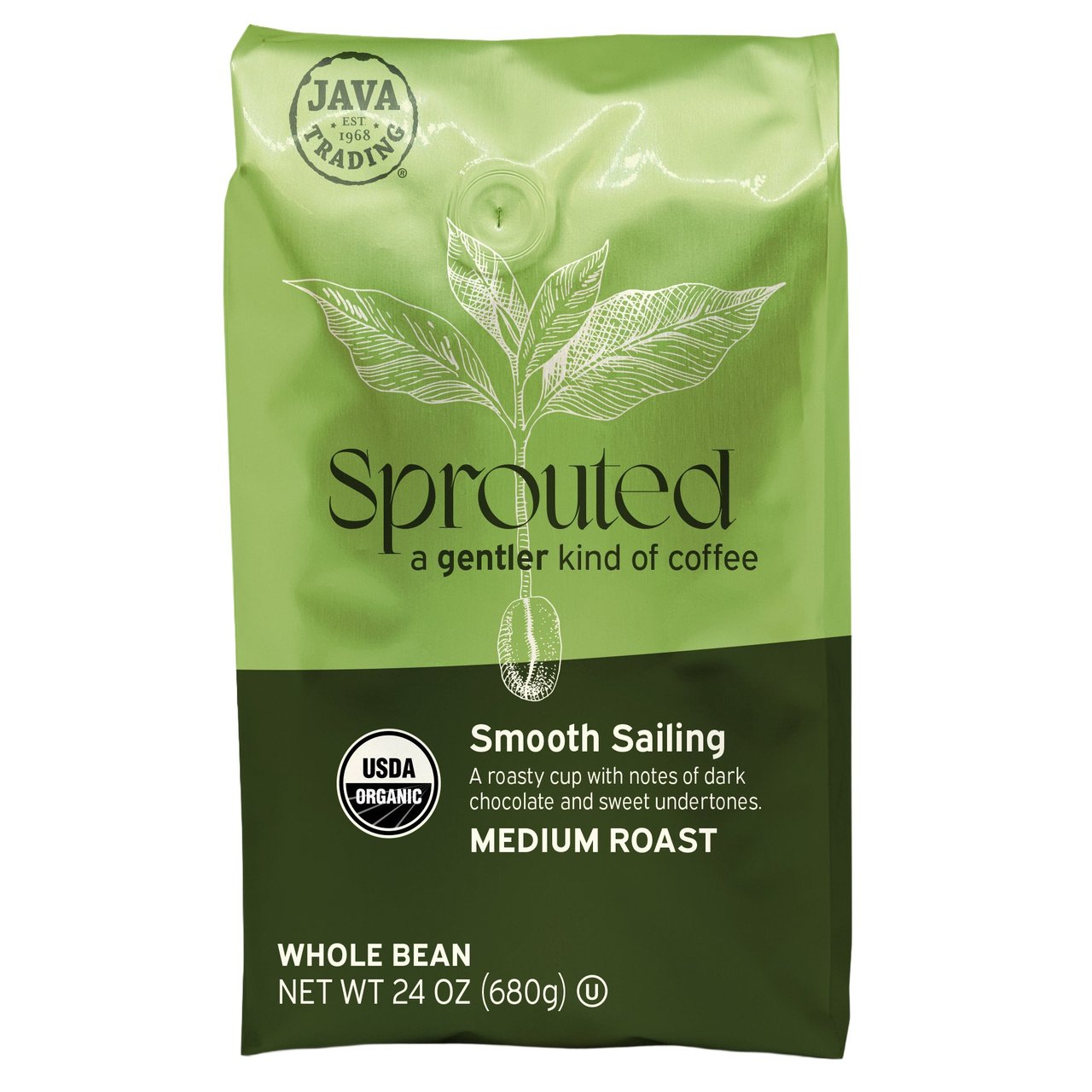 Java Trading Sprouted Organic Smooth Sailing Medium Roast Whole Bean Coffee, 24 oz