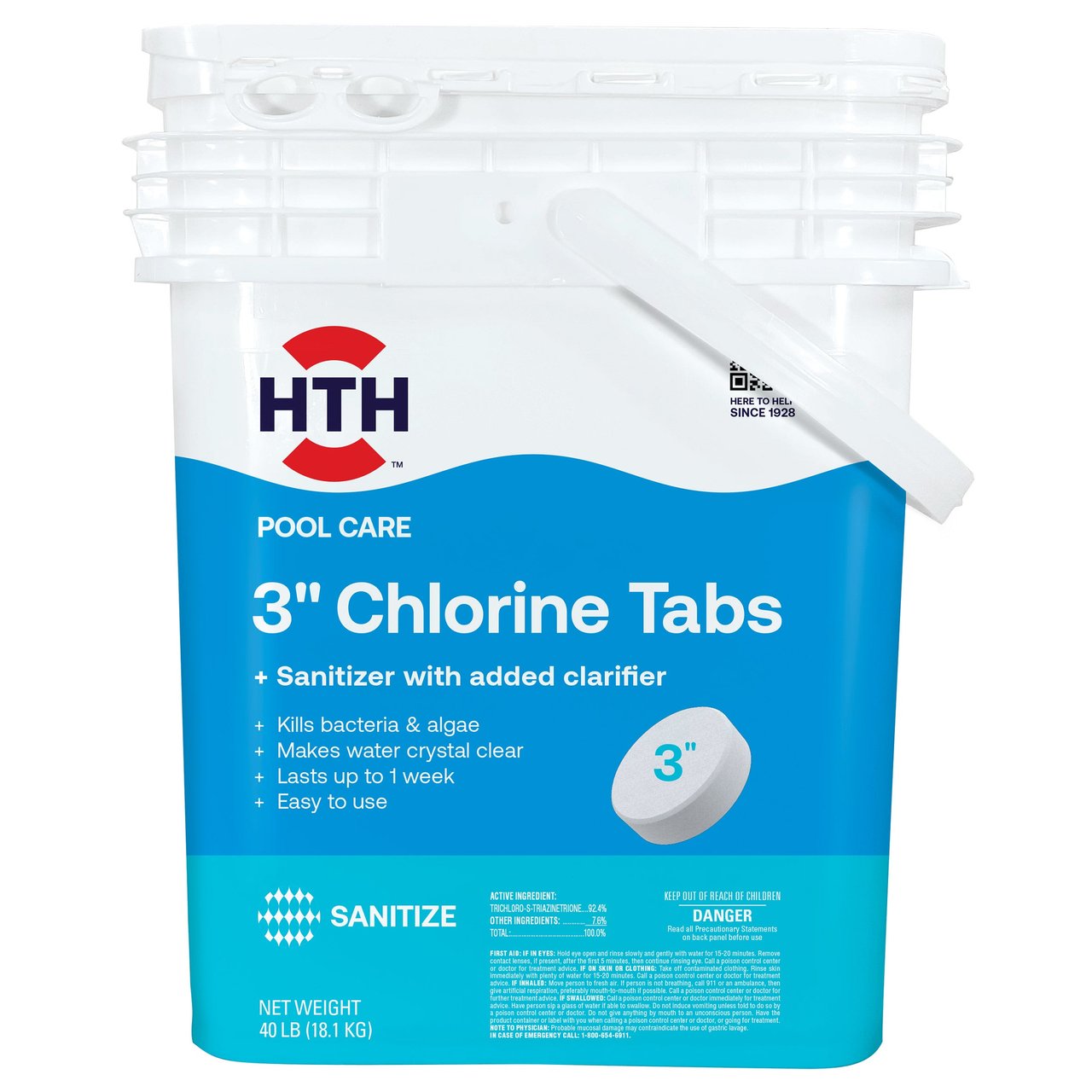 HTH 3" Chlorine Tablets for Pool Sanitization 40 Pounds - Image 1