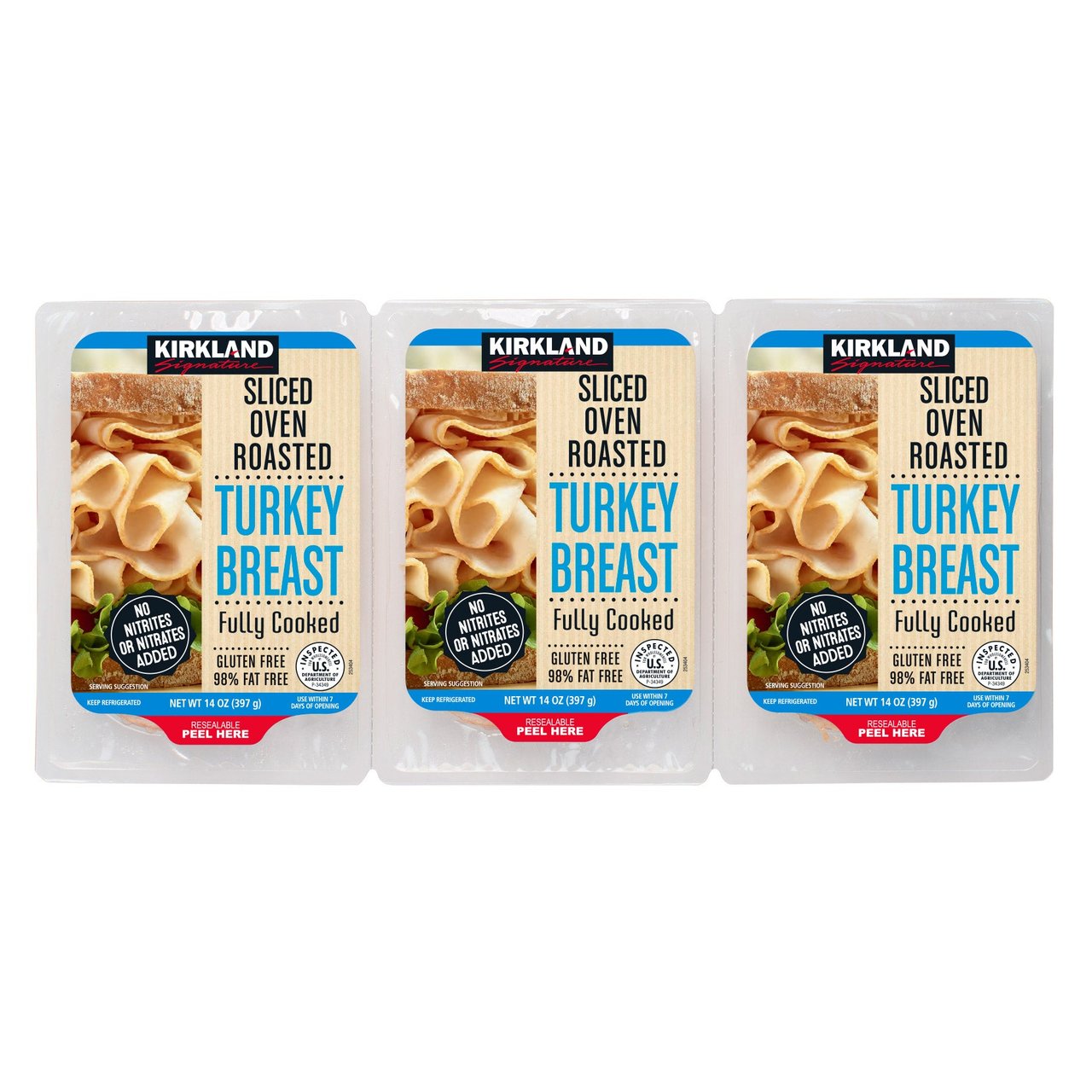 Kirkland Signature Sliced Turkey Breast, 3 x 14 oz (2.62 lbs) - Image 1
