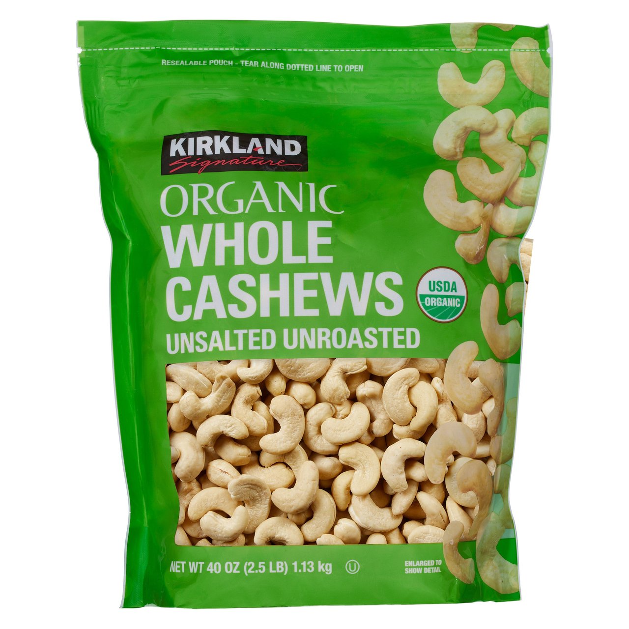 Kirkland Signature Organic Unsalted Cashews 40 oz - Image 1