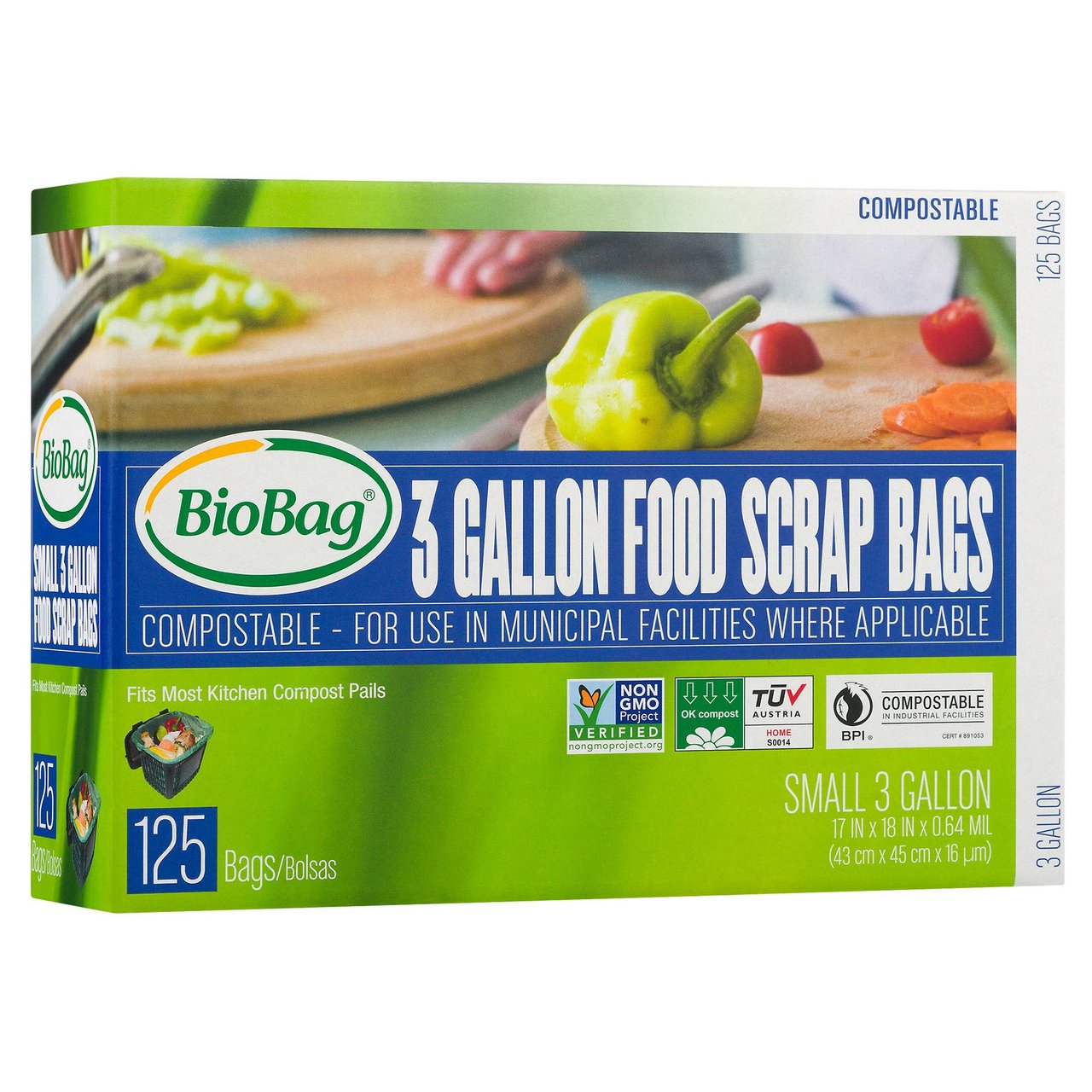 BioBag Compostable Food Scrap Bags, 3 Gallon, 125 Count - Image 1