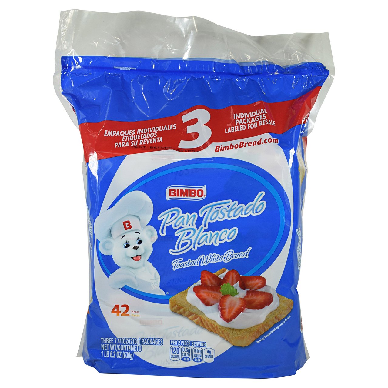 Bimbo Pan Tostado Blanco, Toasted White Bread, 3 Pack, 7.41 oz Each - Image 1