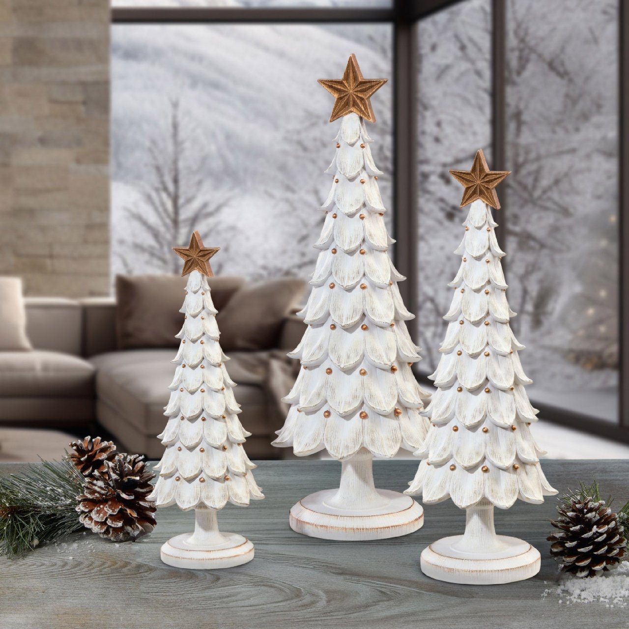 HOLIDAY TREES WOOD LOOK SET OF 3 - Image 1
