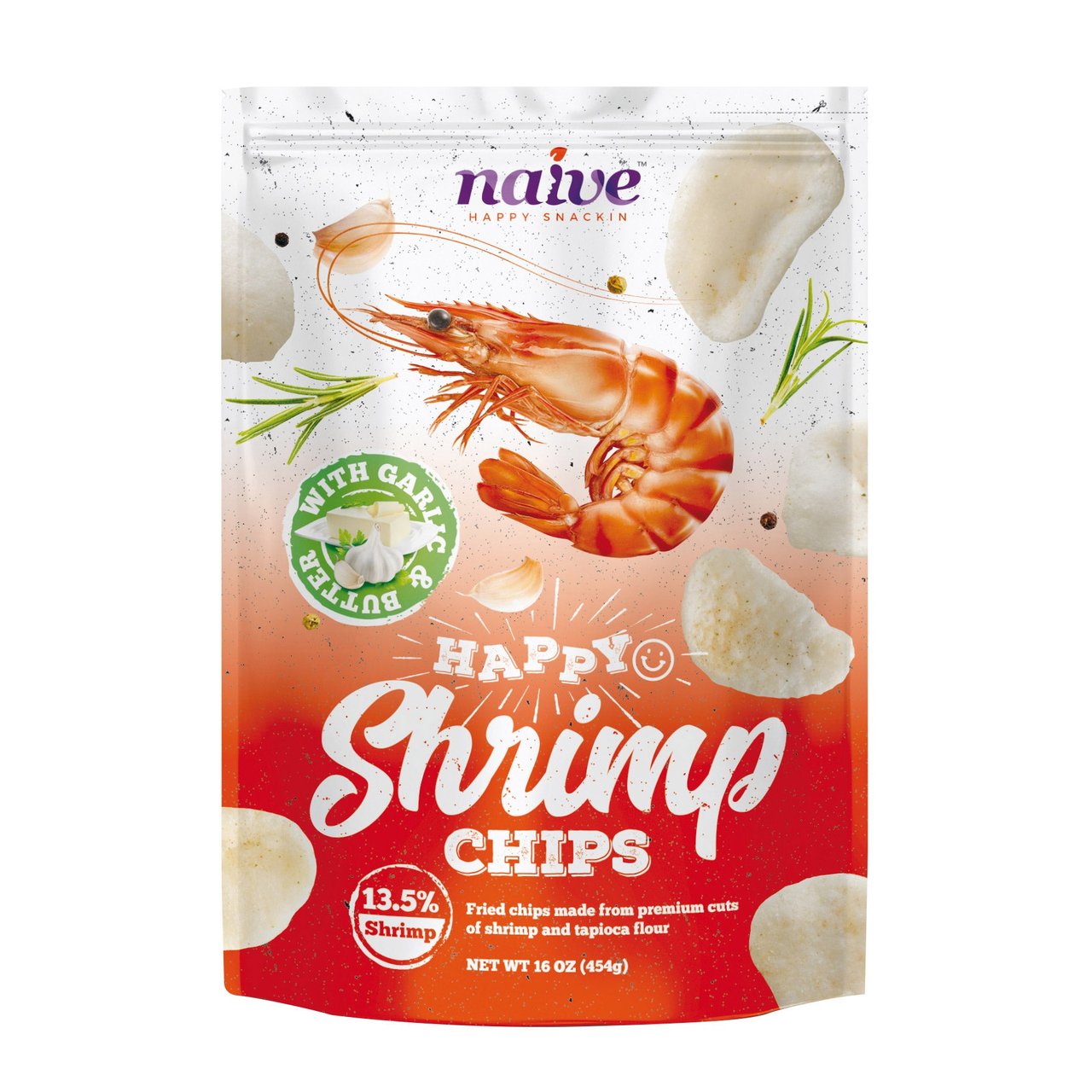 Naive Happy Shrimp Chips with Garlic & Butter 16 oz - Image 1