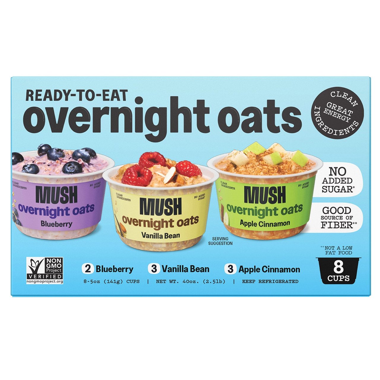 MUSH Overnight Oats Variety Pack, 8 Cups, 5 oz Each (2.5 lbs Total) - Image 1