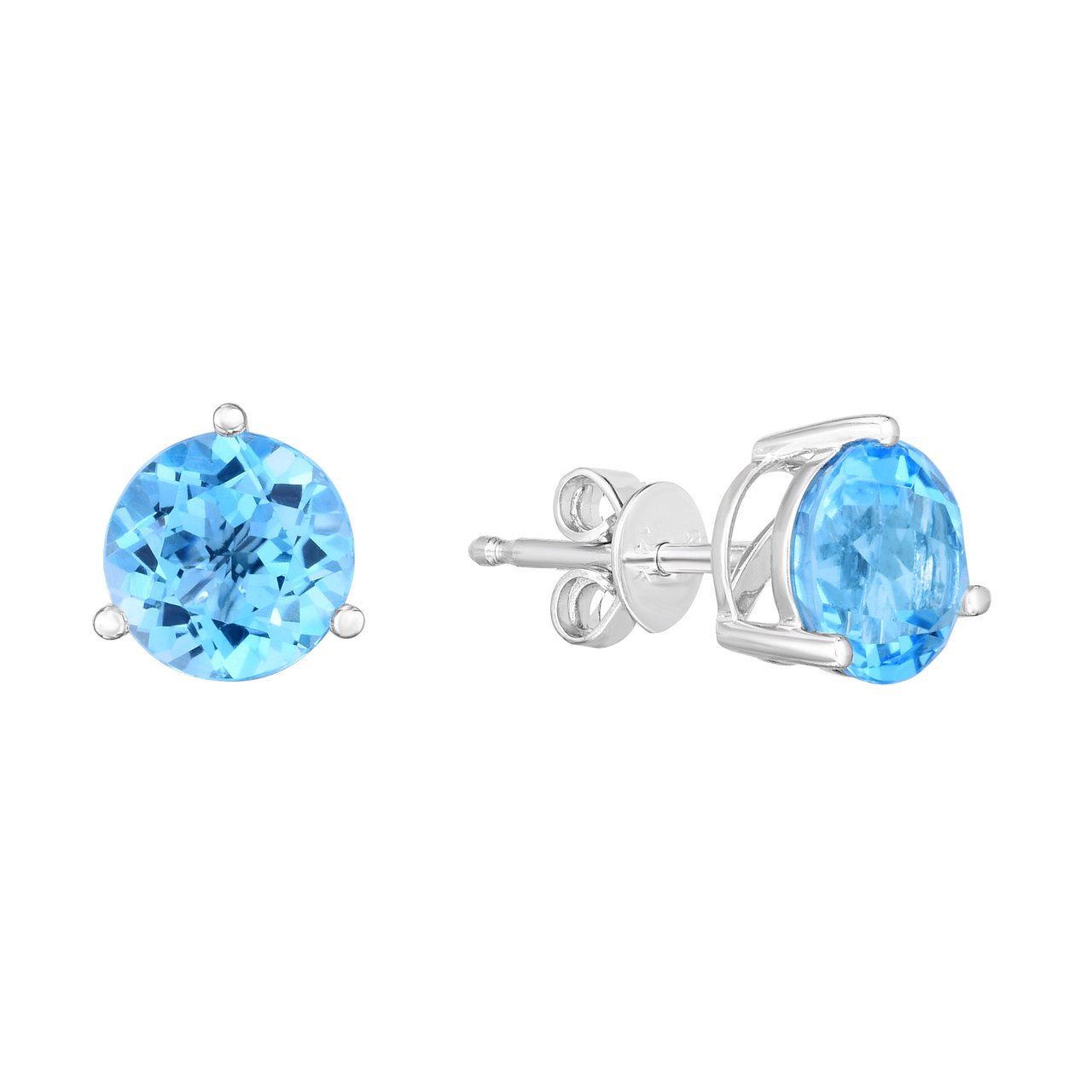 14KT White Gold 7mm Blue Topaz Earrings