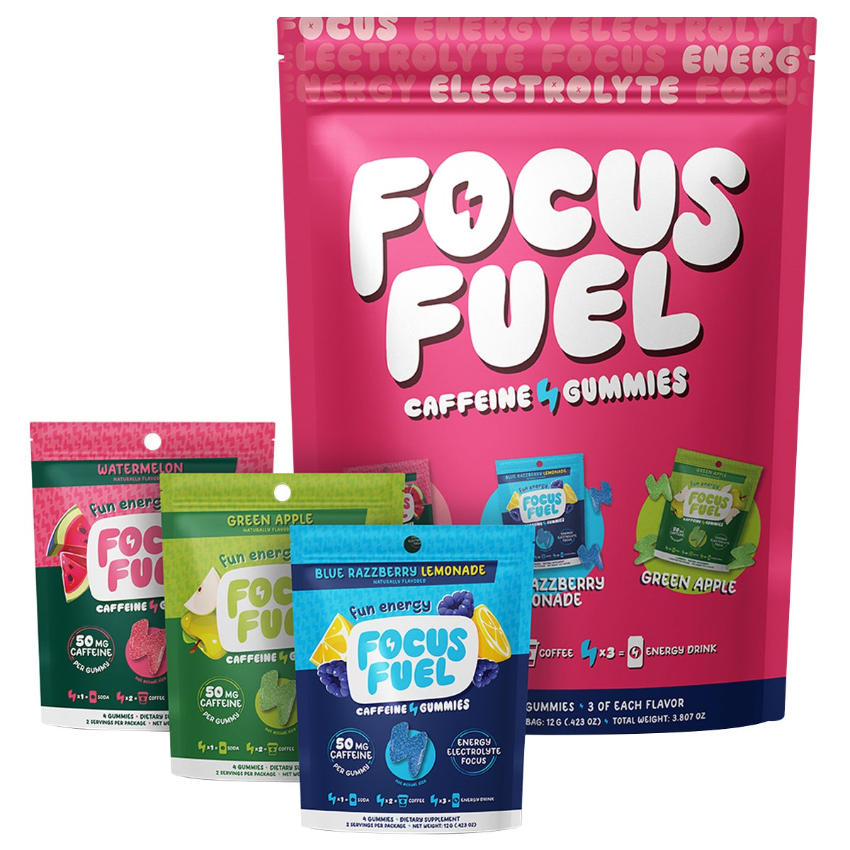 FocusFuel Caffeine Gummies, Variety Pack, 9 ct / 0.423 oz Pouches - Image 1