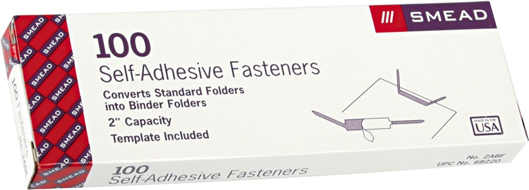 Smead Self-Adhesive Folder Fasteners 2" Capacity, 100 Count (SMD68220) - Image 1