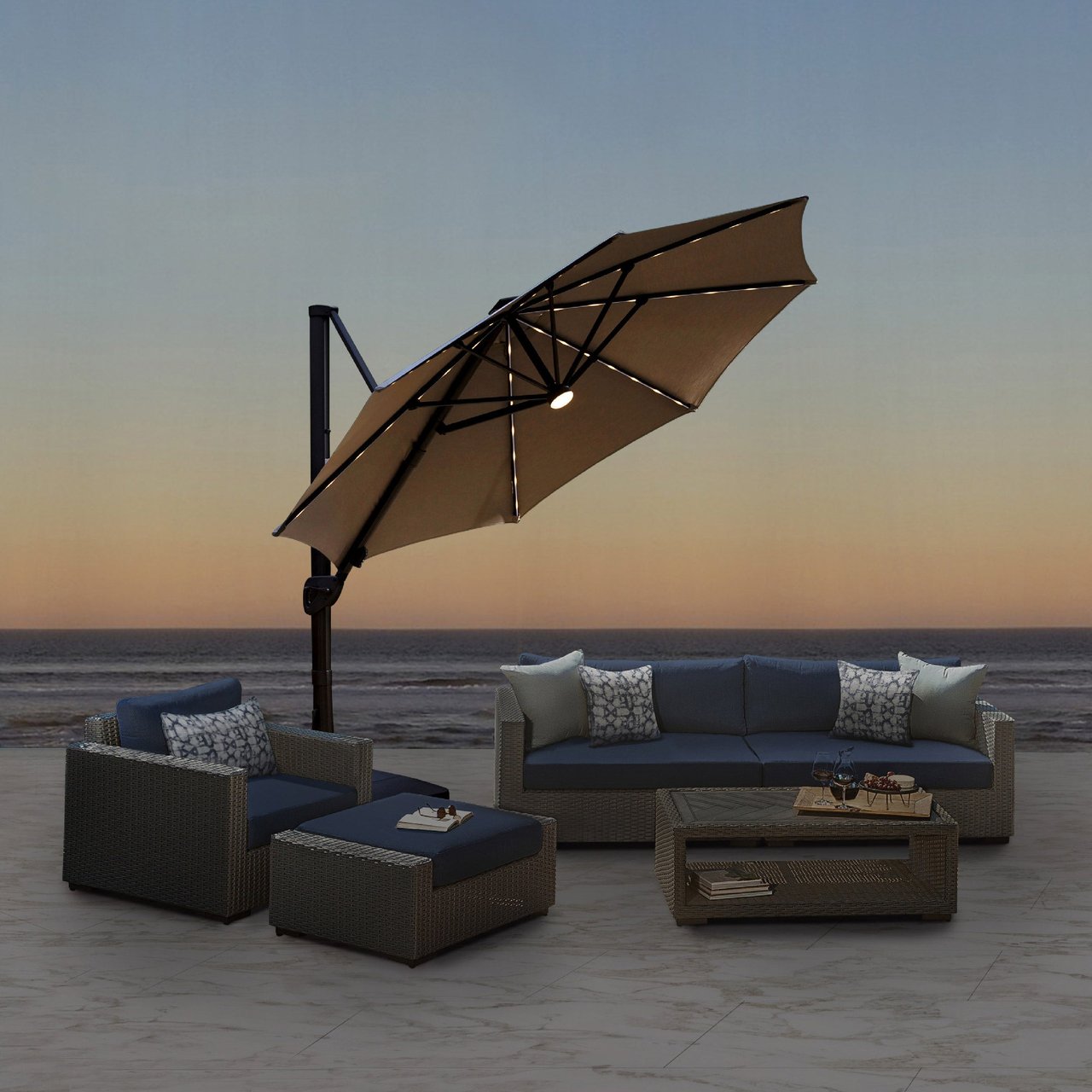 11 ft. Solar LED Cantilever Umbrella - Image 1