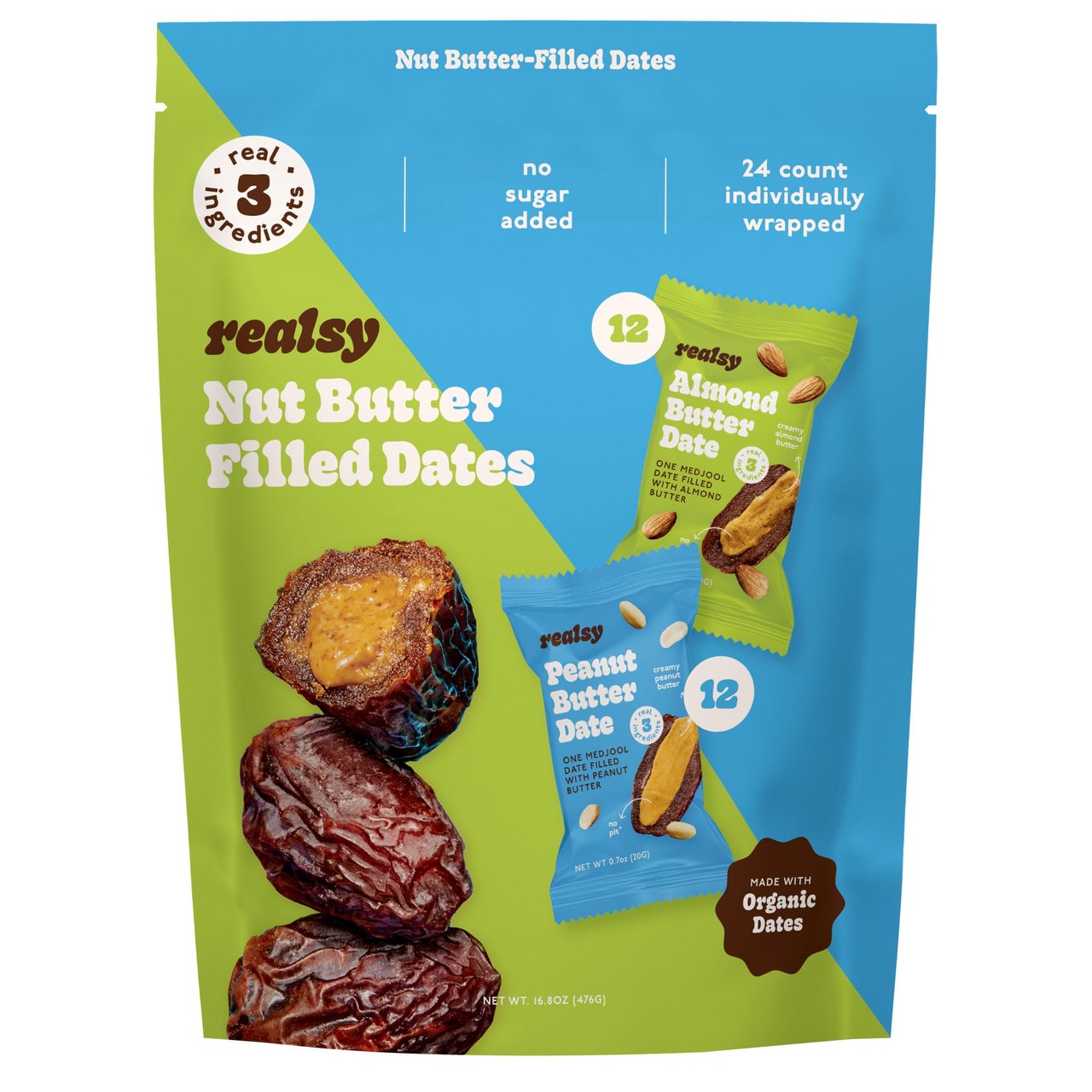 Realsy Nut Butter Filled Dates 14.4 Ounce Bag - Image 1