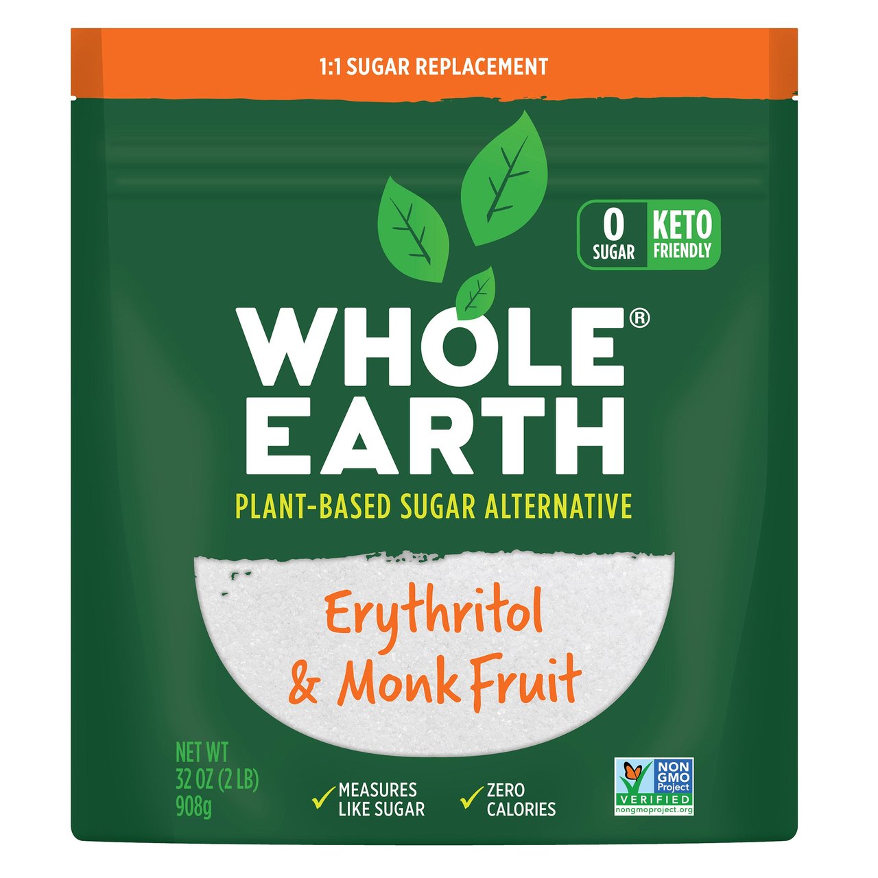 Whole Earth Sweetener Erythritol & Monk Fruit, 32 oz (2 lbs) - Image 1