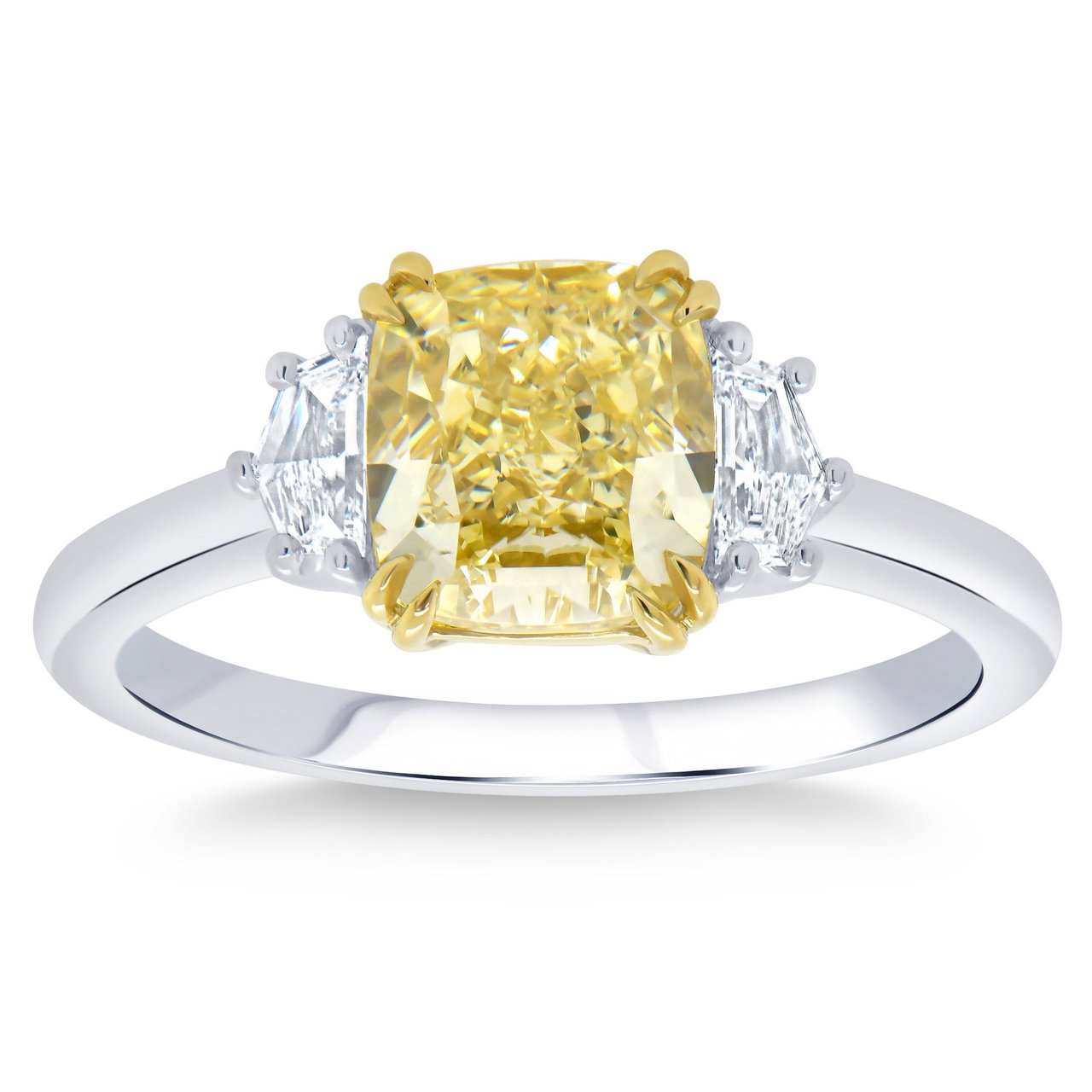 2.03 CT Cushion Cut Fancy Yellow 2.26 CTW Diamond Platinum Ring - Image 1