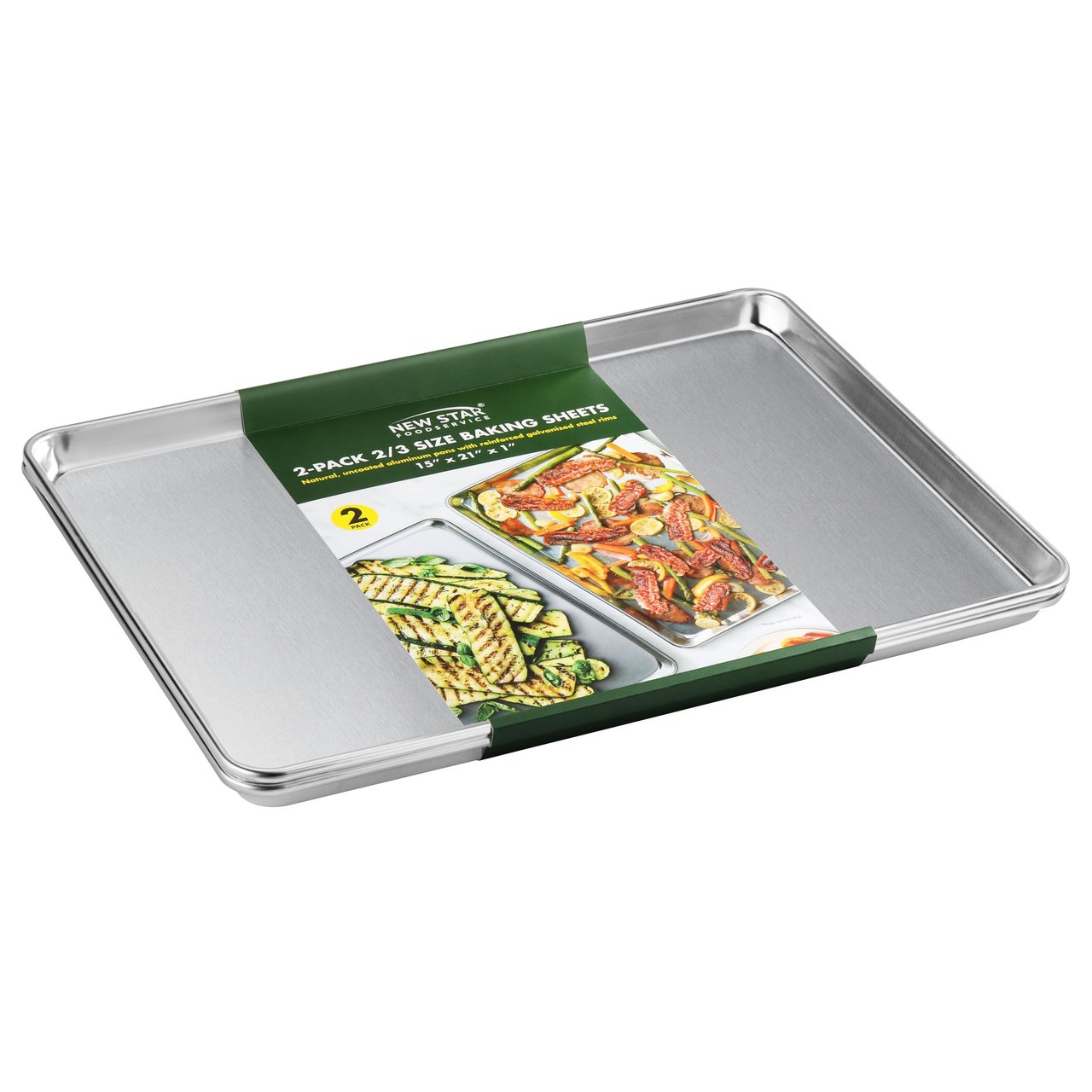 New Star Foodservice 2/3 Sheet Pan 2-Pack, Aluminum, 15" x 21" - Image 1