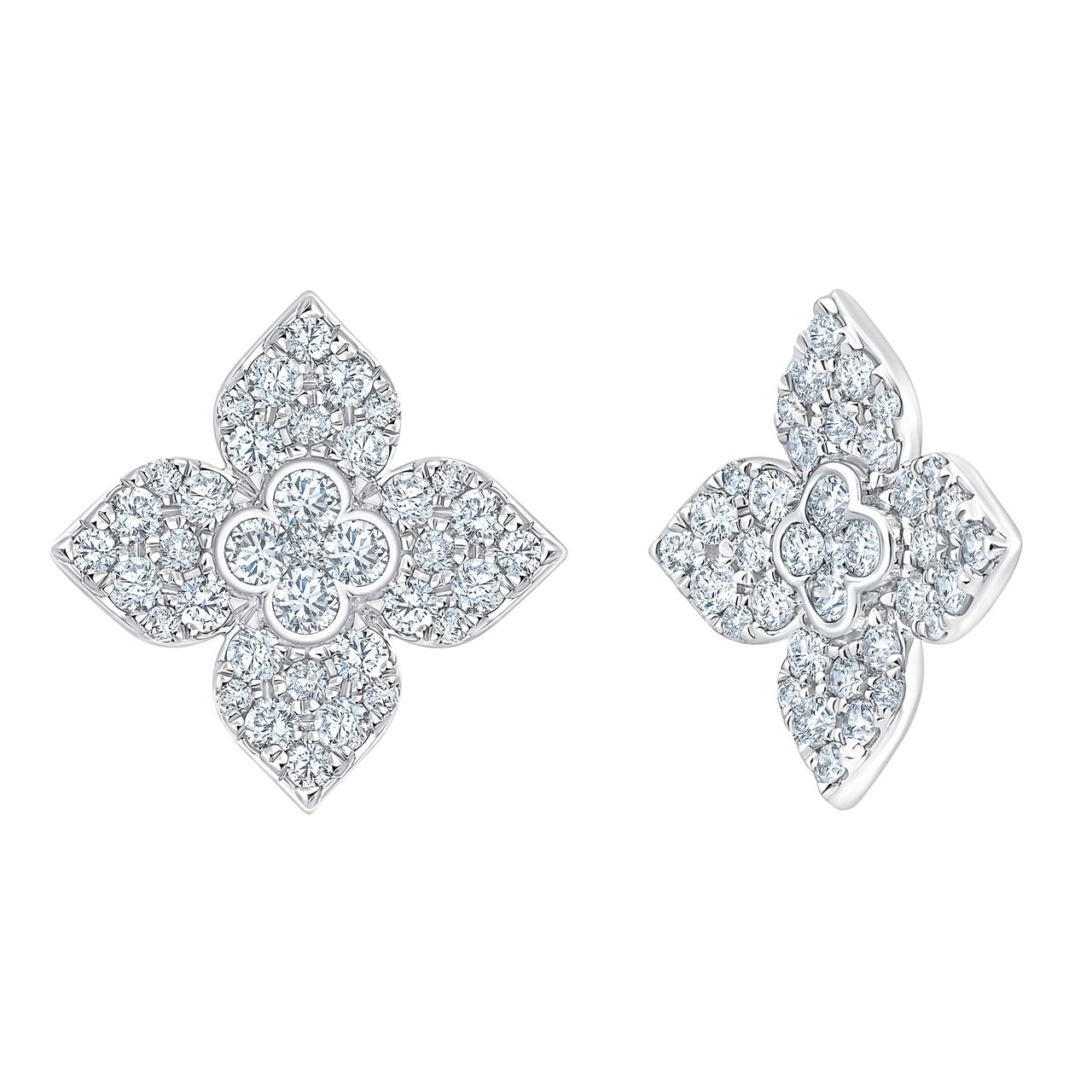 14kt White Gold VS2 Clarity, I Color 0.60 CTW Diamond Flower Shape Earrings - Image 1
