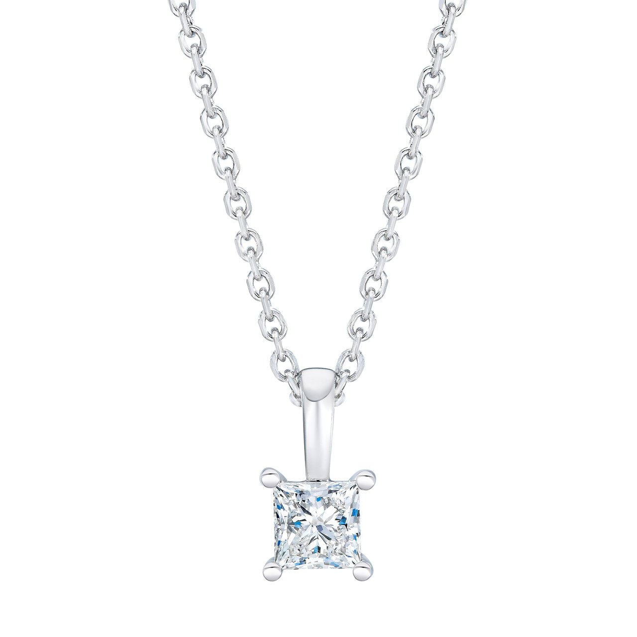 14KT White Gold VS2 Clarity, I Color 0.30 CTW Princess Cut Diamond Pendant - Image 1