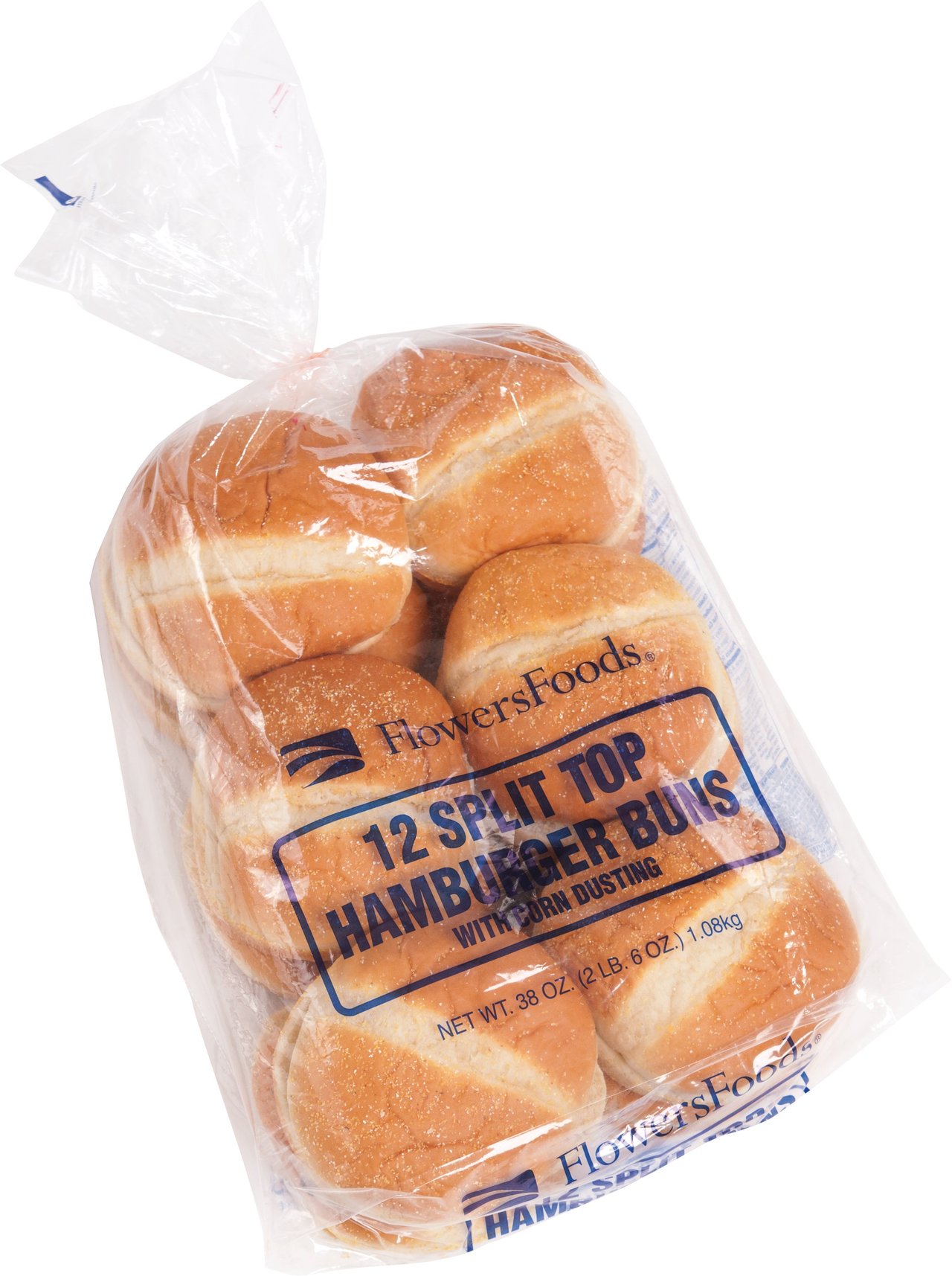 Flowers Foods 4-1/2" Split Top Cornmeal Hamburger Buns, 12 ct
