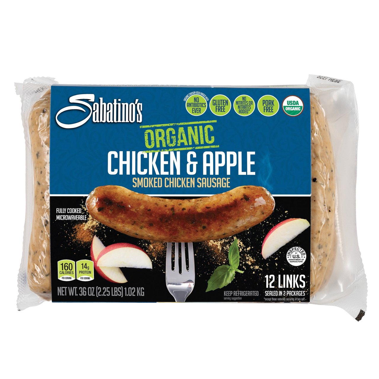 Sabatino's Organic Chicken Apple Sausage 36 oz - Image 1