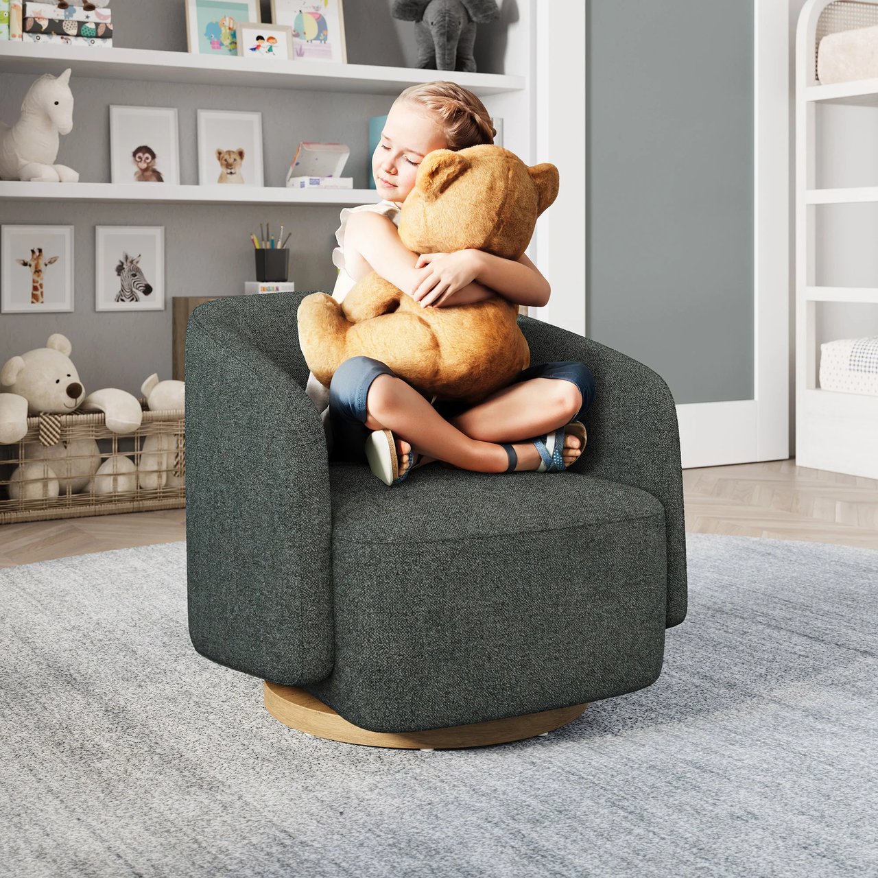 Henredon Mini Murphy Fabric Kids Swivel Chair, Gray - Image 1