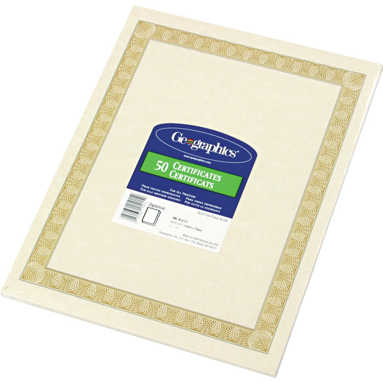 Geographics Parchment Paper Certificates, Natural Diplomat Border, 50-Pack (GEO21015)