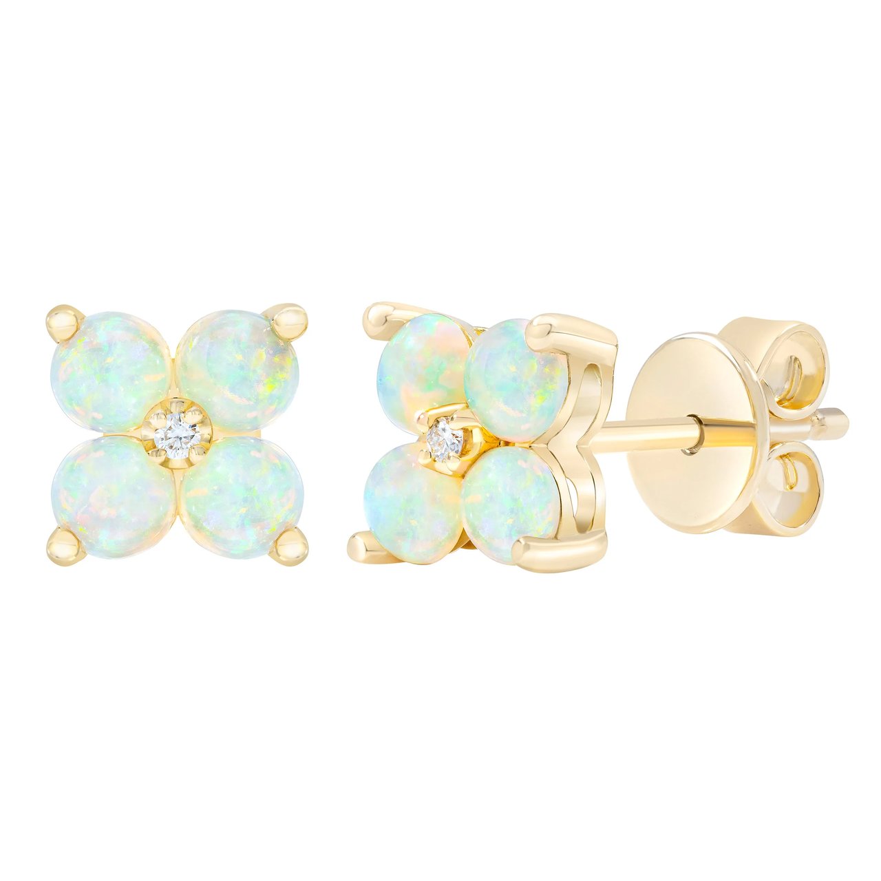 14kt Yellow Gold 0.01 CTW VS2/I Diamond and White Opal Earrings - Image 1