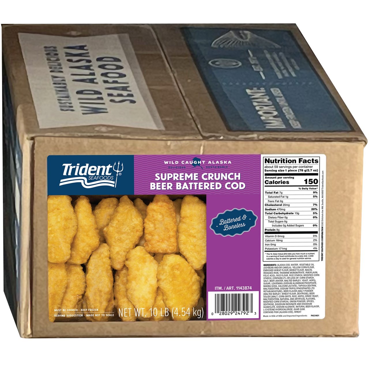 Trident Seafoods Wild Alaskan Beer Battered Cod, 2.7 oz (10 lbs) - Image 1