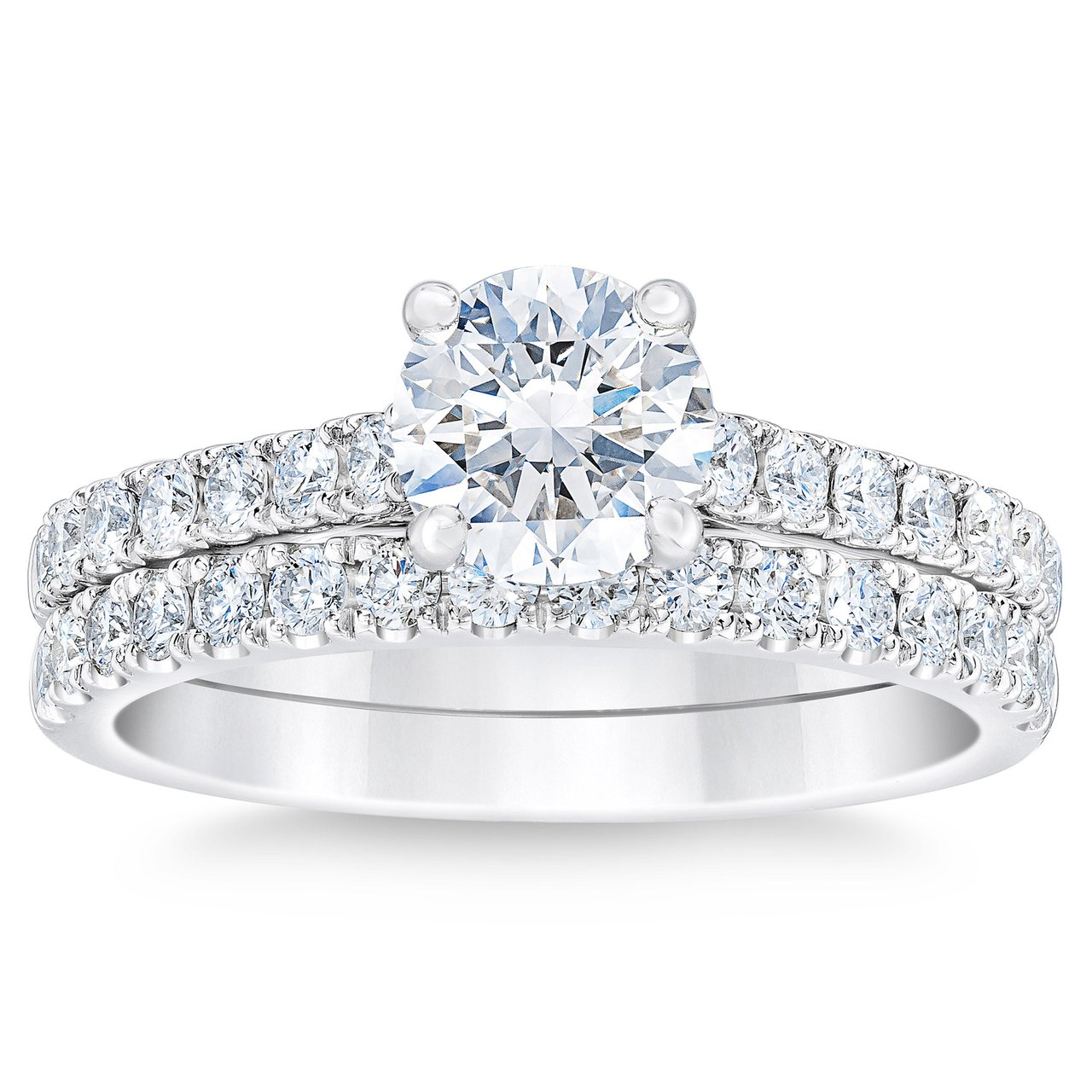 1.73 CTW Round Brilliant Diamond Platinum Wedding Set, 1.02 CT Center, VVS2 Clarity, H Color - Image 1