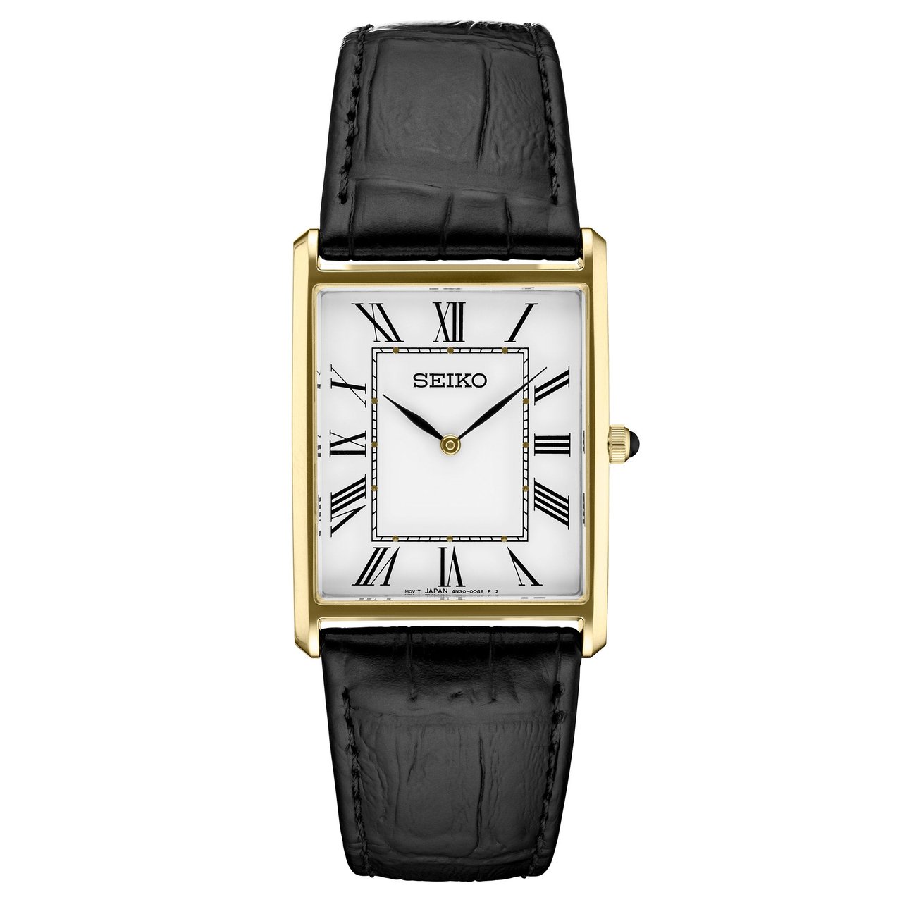 Seiko Black Leather Strap Men's Quartz Watch - Image 1