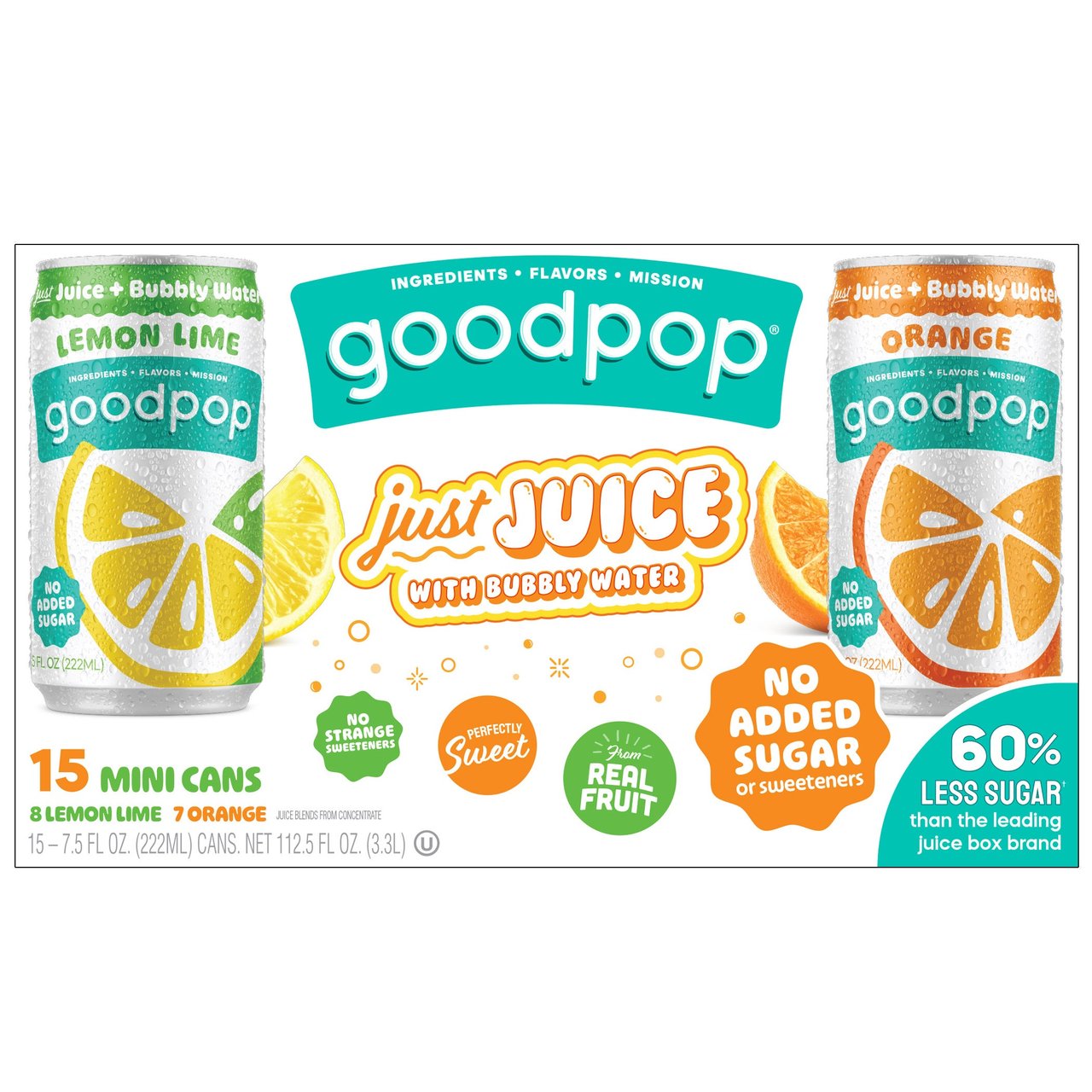 GoodPop Just Juice + Bubbly Water Variety Pack, 15 x 7.5 oz - Image 1
