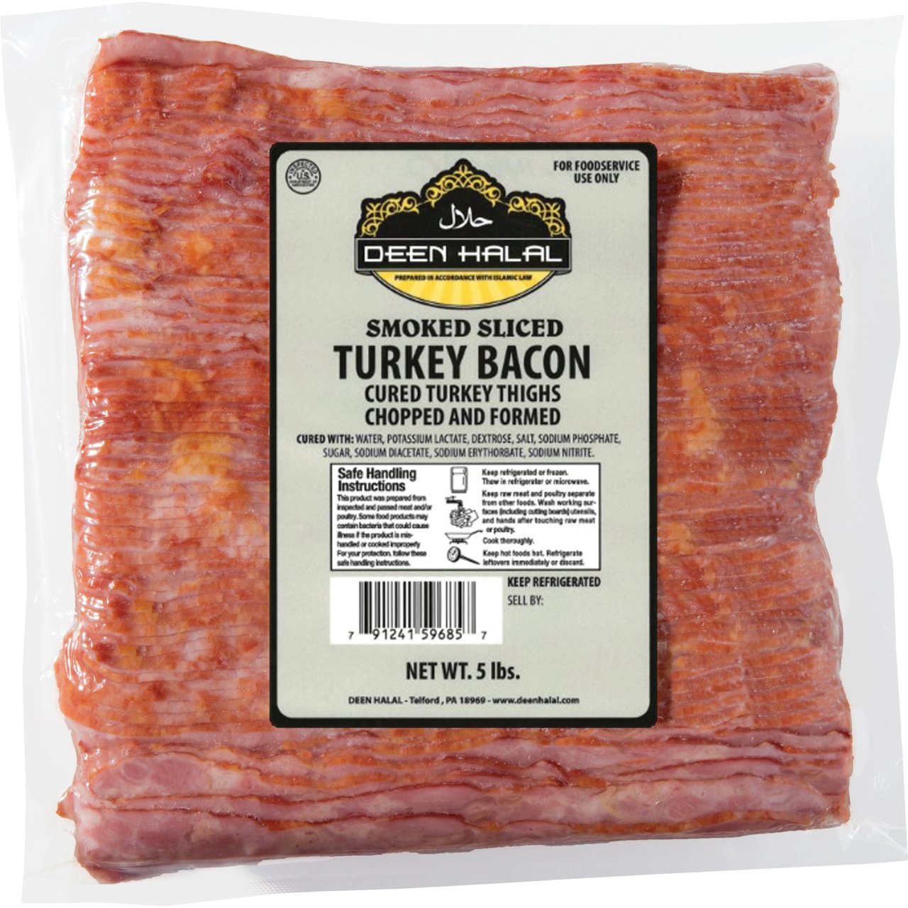 Deen Halal Sliced Turkey Bacon 5 lbs
