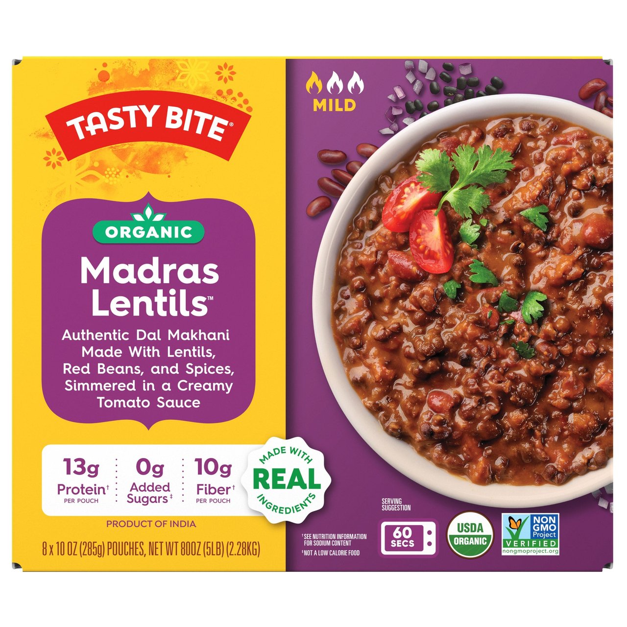Tasty Bite Organic Madras Lentils, 8-Pack, 10 oz Each - Image 1