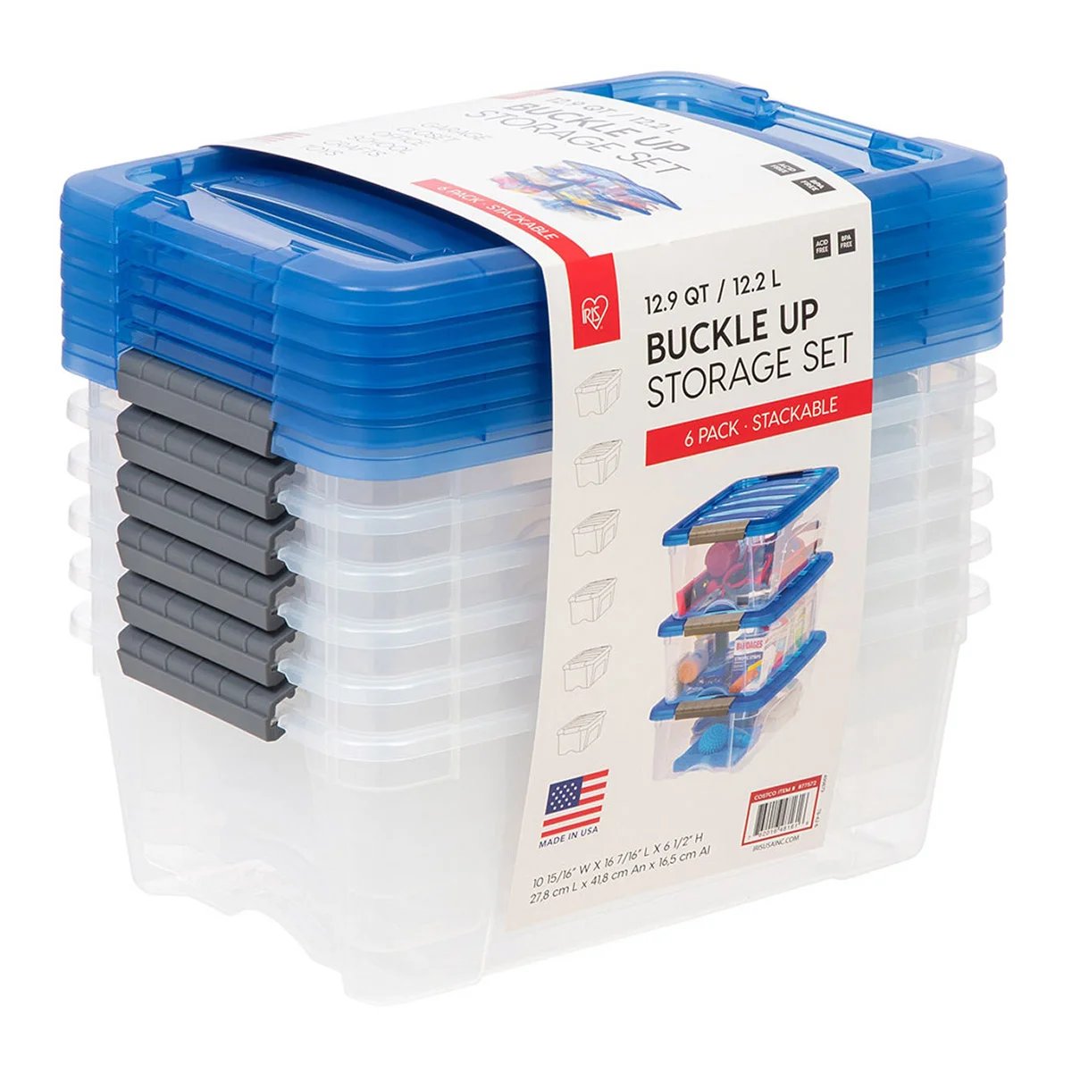IRIS Buckle-Up Storage Bin 12.9 Quart 6-Pack - Image 1