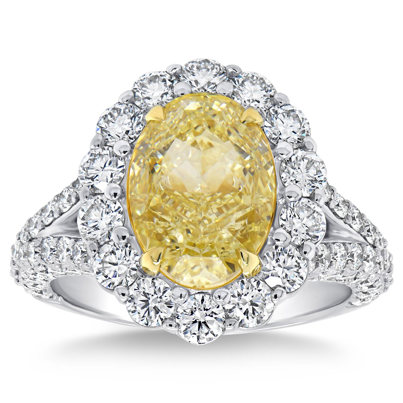 3.55CT OVAL CUT FANCY YELLOW VS2 5.61CTW DIAMOND PLATINUM RING - Image 1