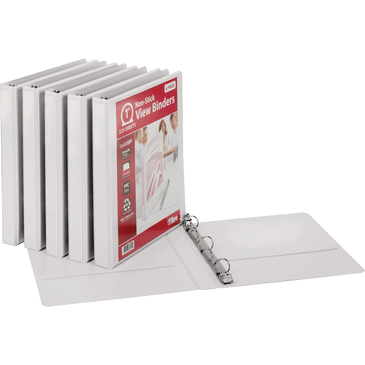 TOPS 1" Round Ring View Binder, White, 6-Pack - Image 1