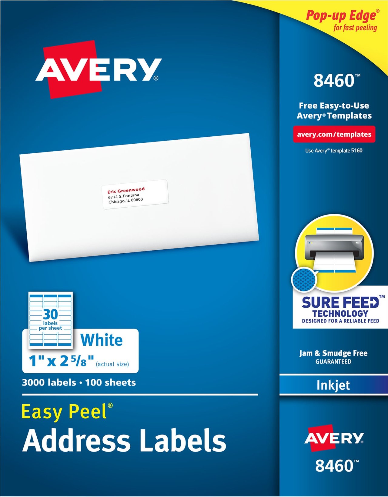 Avery Easy Peel Address Labels, 1" x 2-5/8", 3,000 Labels (8460) - Image 1