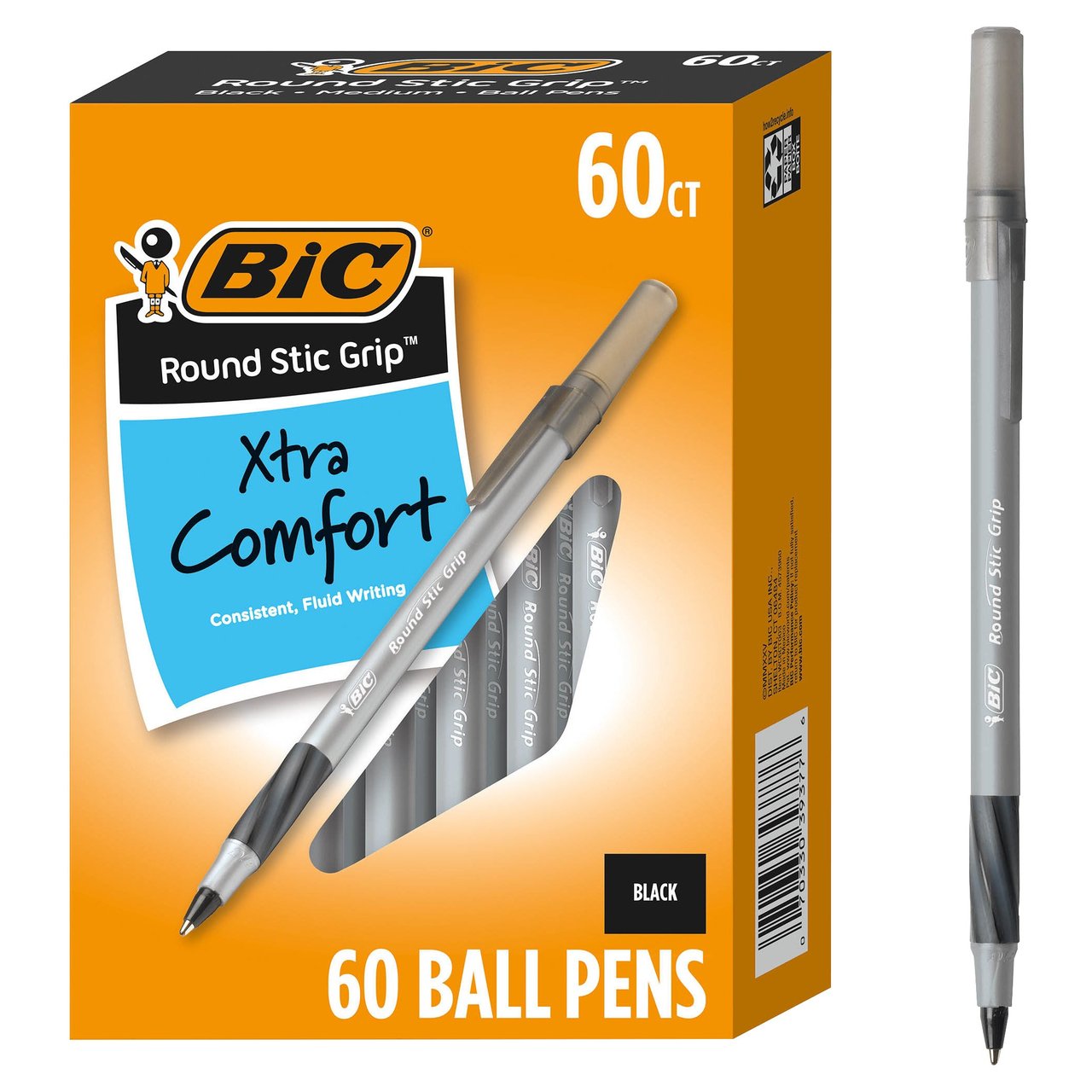 BIC Round Stic Pen Black Ink, 60-Count - Image 1