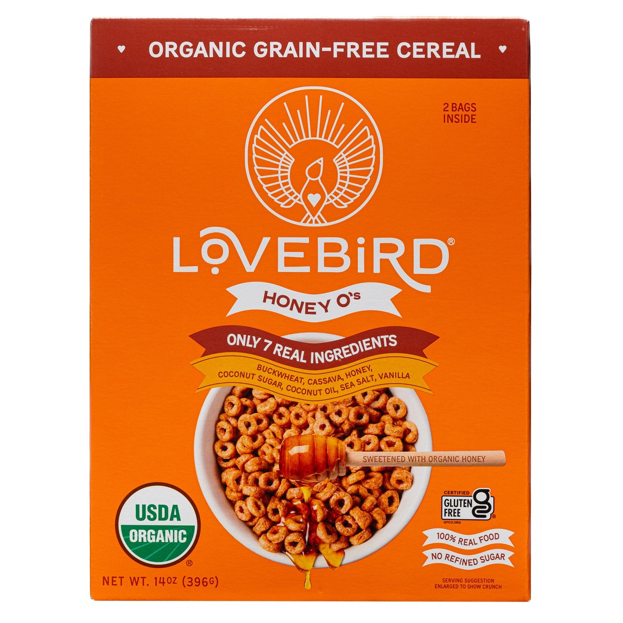 Lovebird Organic Grain Free Honey O's Cereal 2/7 oz - Image 1