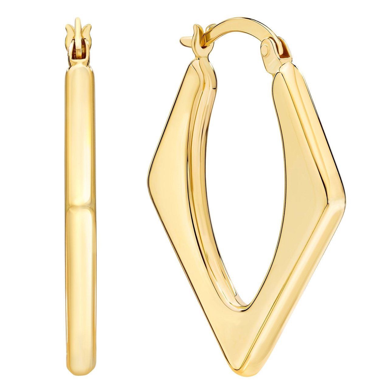 14kt Yellow Gold V Shape Hoop Earrings - Image 1