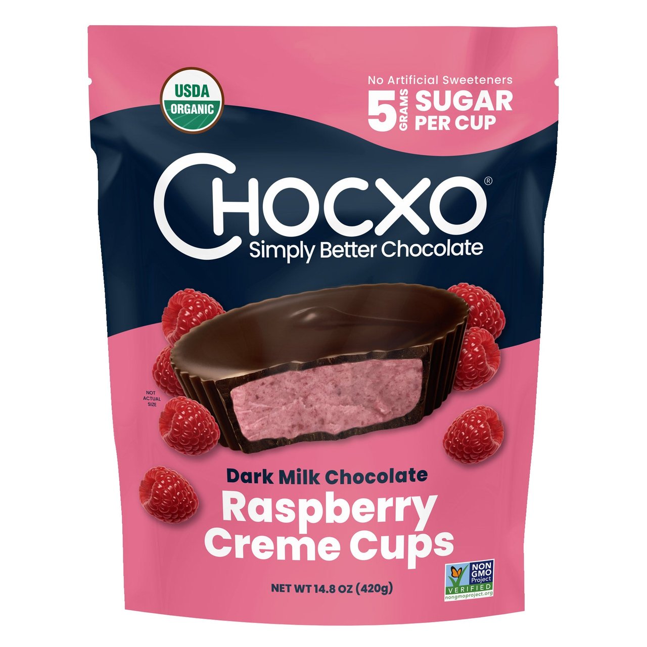 ChocXO Organic Raspberry Creme Cups 14.8oz - Image 1