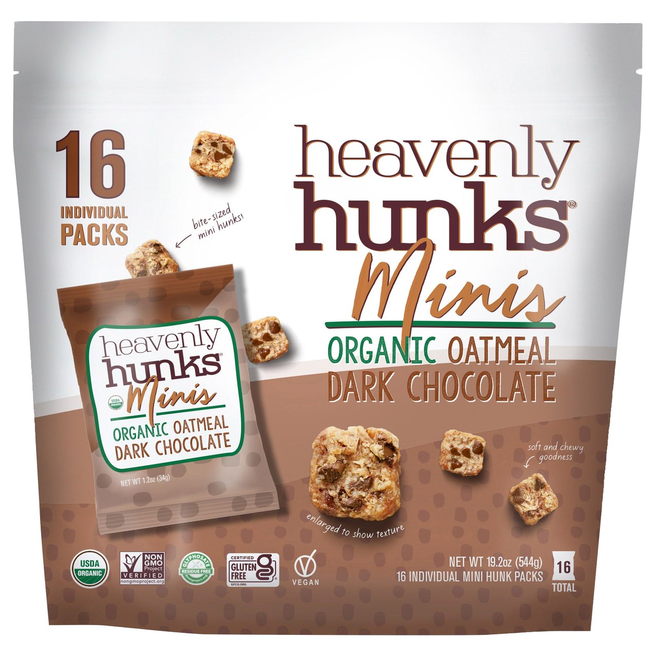 Heavenly Hunks Organic Oatmeal Dark Chocolate Mini Bites, 1.2 oz, 16-Count (1.2 lbs) - Image 1