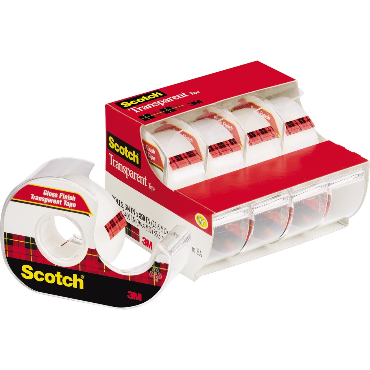 Scotch Transparent Tape with Handheld Dispenser, 4-Pack (MMM4184), Clear - Image 1
