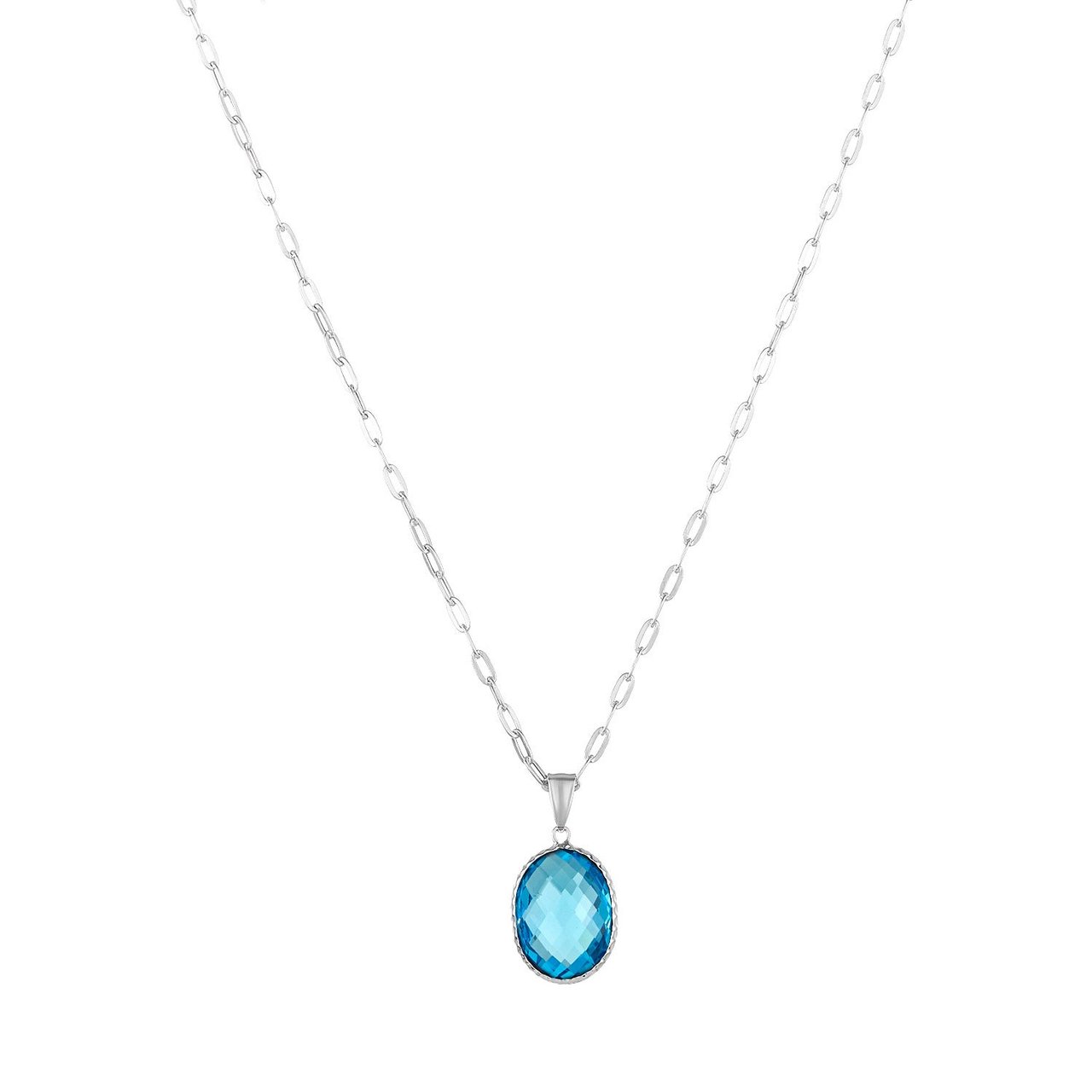 14kt White Gold Oval 16 x 12mm Swiss Blue Topaz Necklace - Image 1